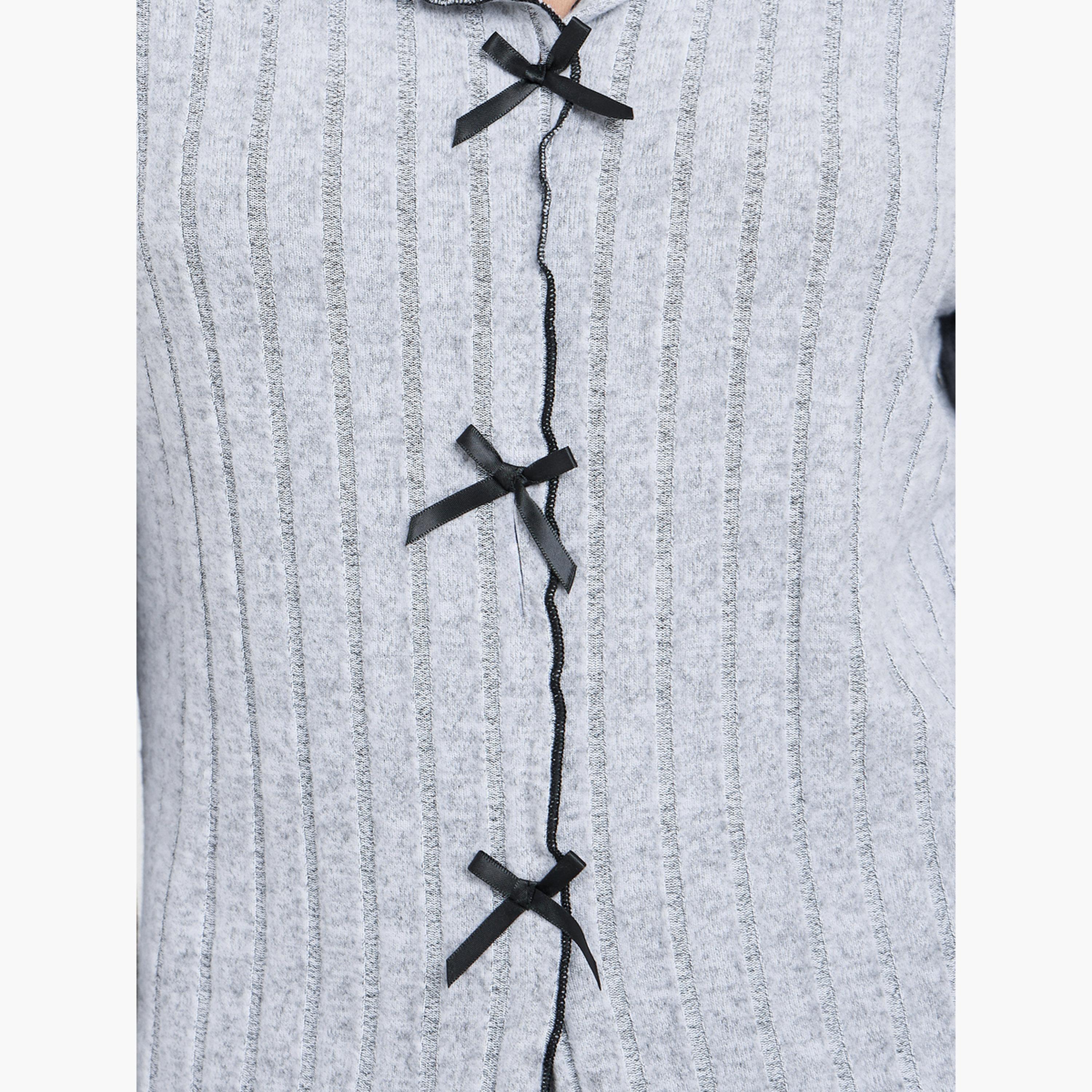 Styli Rib Bow Trim Detail Top and Pyjama Set-women-clothing-nightwear-pyjamas-longsets-image-5