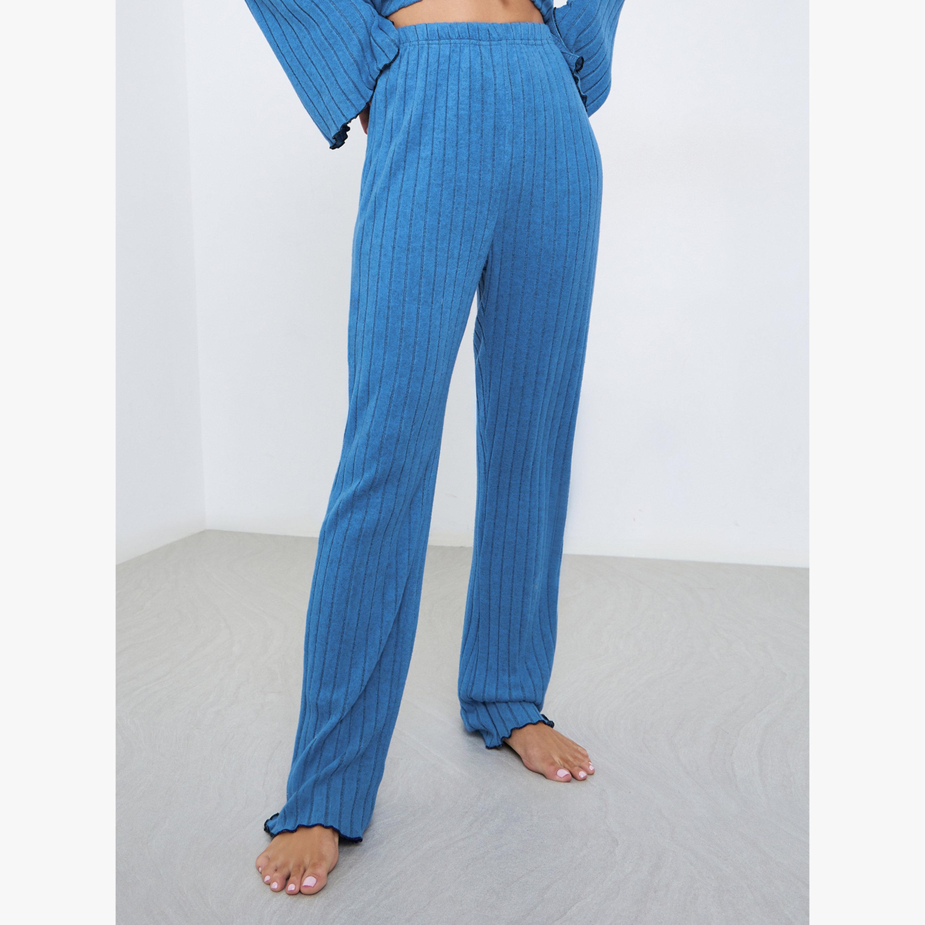 Styli Rib Bow Trim Detail Top and Pyjama Set-women-clothing-nightwear-pyjamas-longsets-image-5