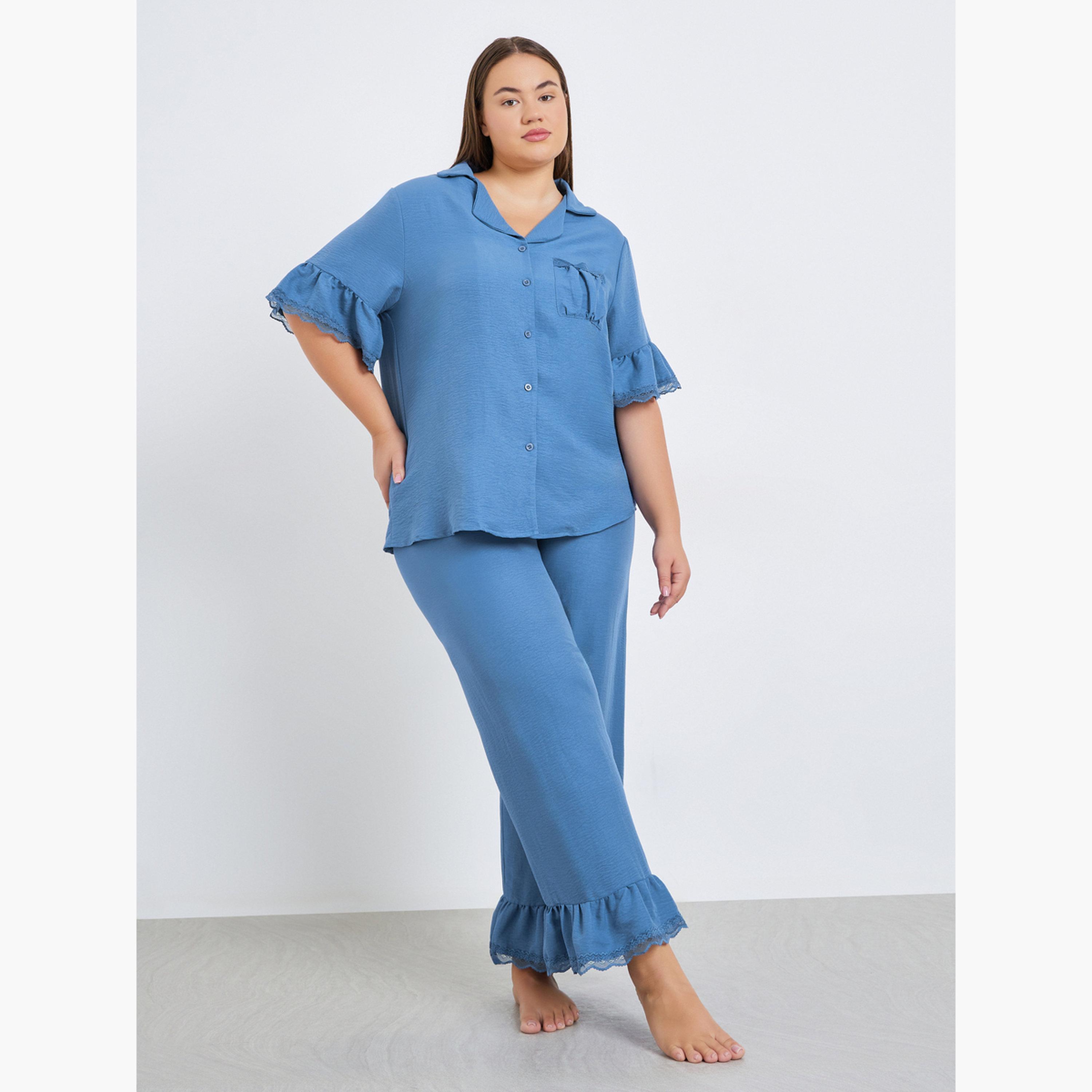 طقم بيجاما من بنطال وقميص بمقاس كبير-women-clothing-nightwear-pyjamas-longsets-image-1