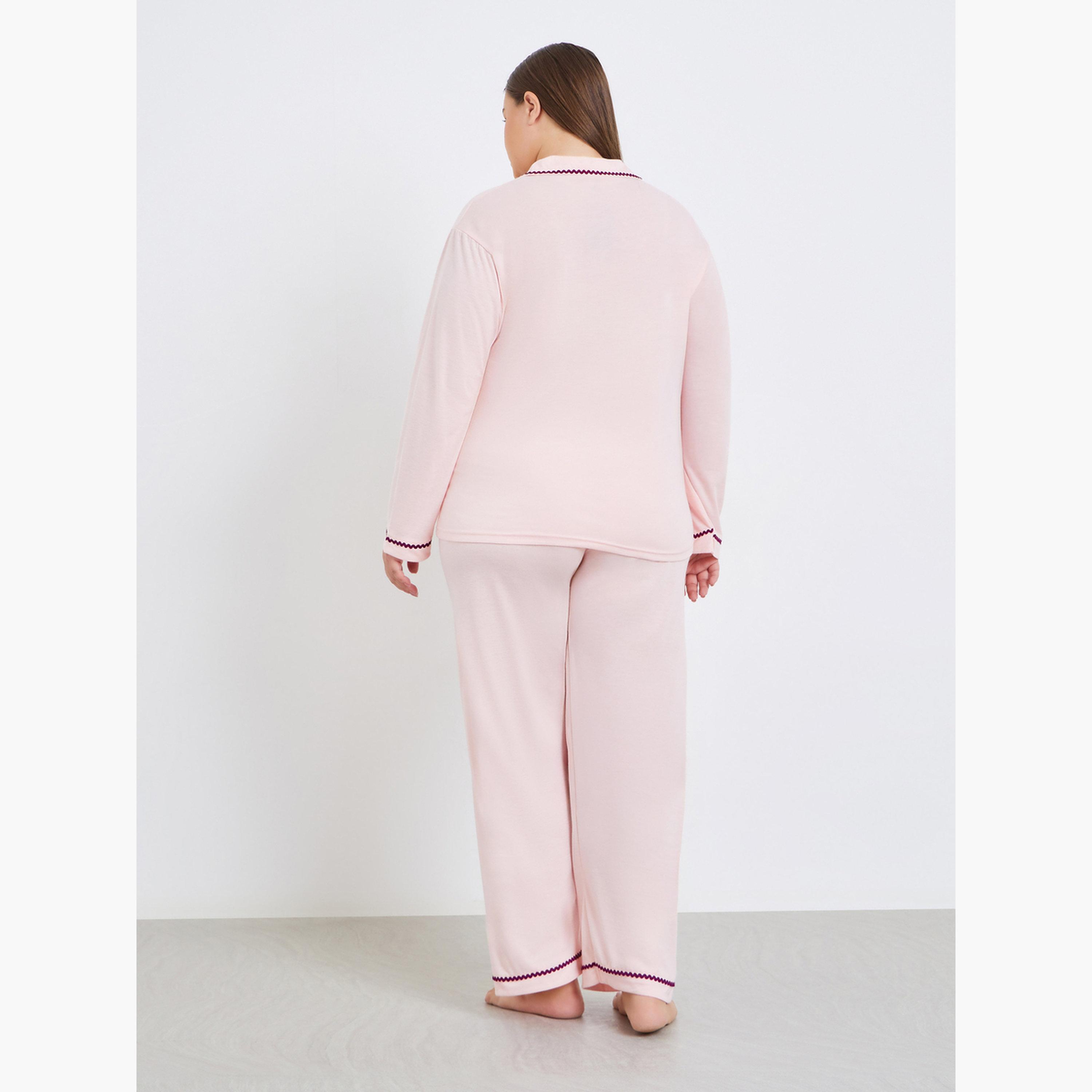 Styli Plus Size Rick Rack Trim Shirt and Pyjama Set-women-clothing-nightwear-pyjamas-longsets-image-4