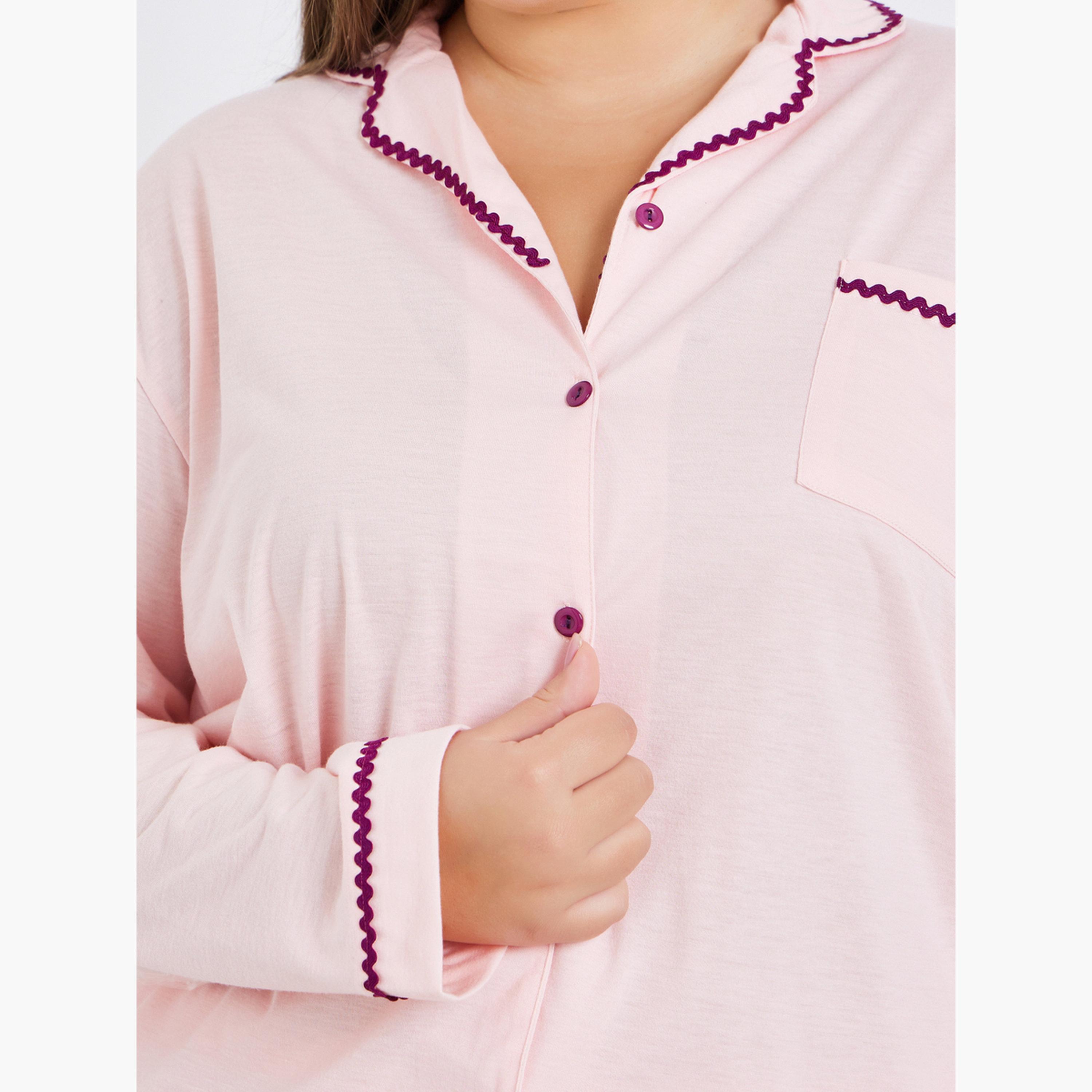 Styli Plus Size Rick Rack Trim Shirt and Pyjama Set-women-clothing-nightwear-pyjamas-longsets-image-5