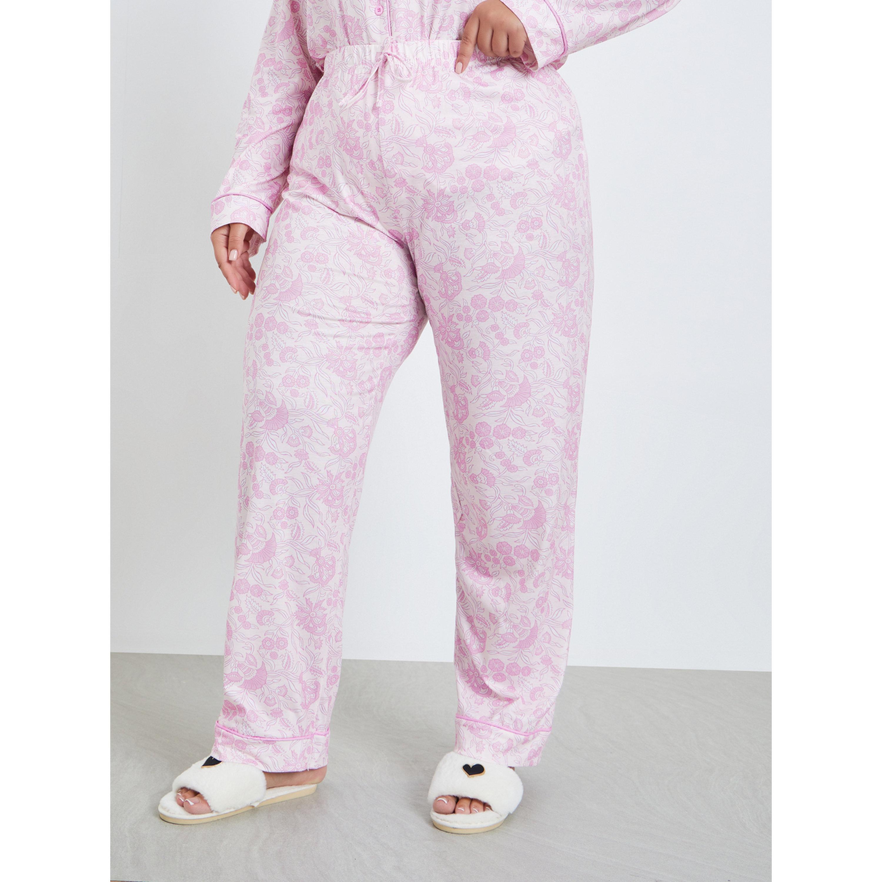 Styli Plus Size Pink Paisley Print Shirt and Pyjama Set-women-clothing-nightwear-pyjamas-longsets-image-4