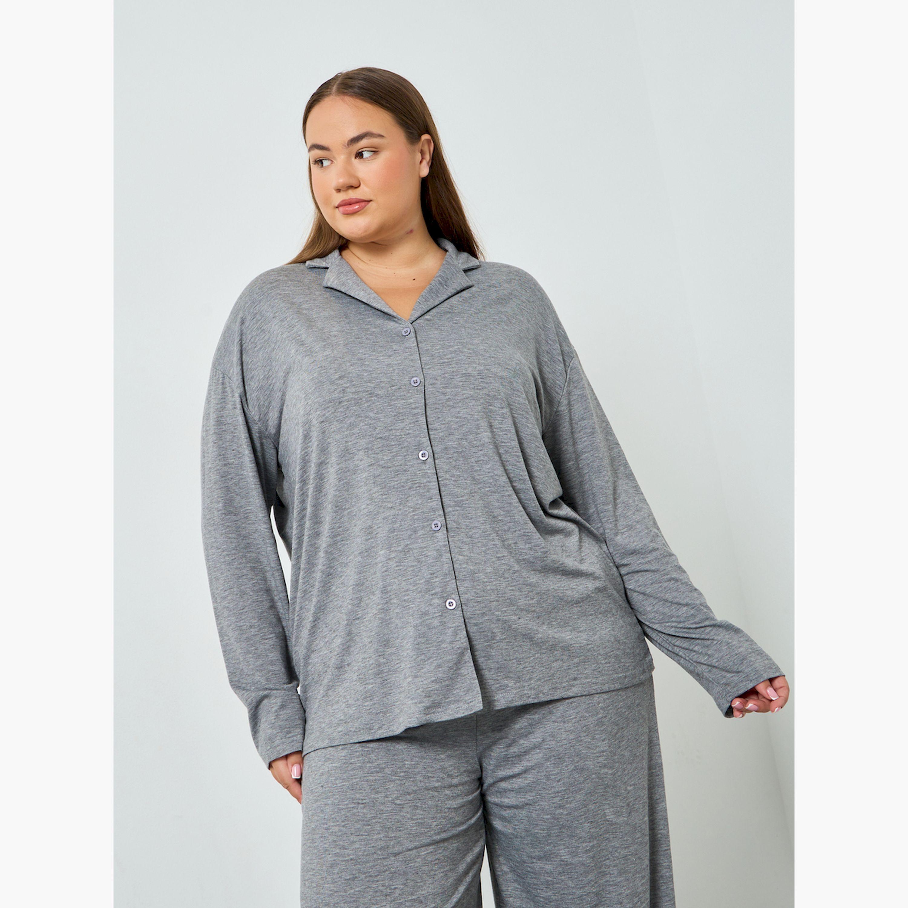 طقم بيجاما مقاس كبير قميص وبنطال واسع-women-clothing-nightwear-pyjamas-longsets-image-2
