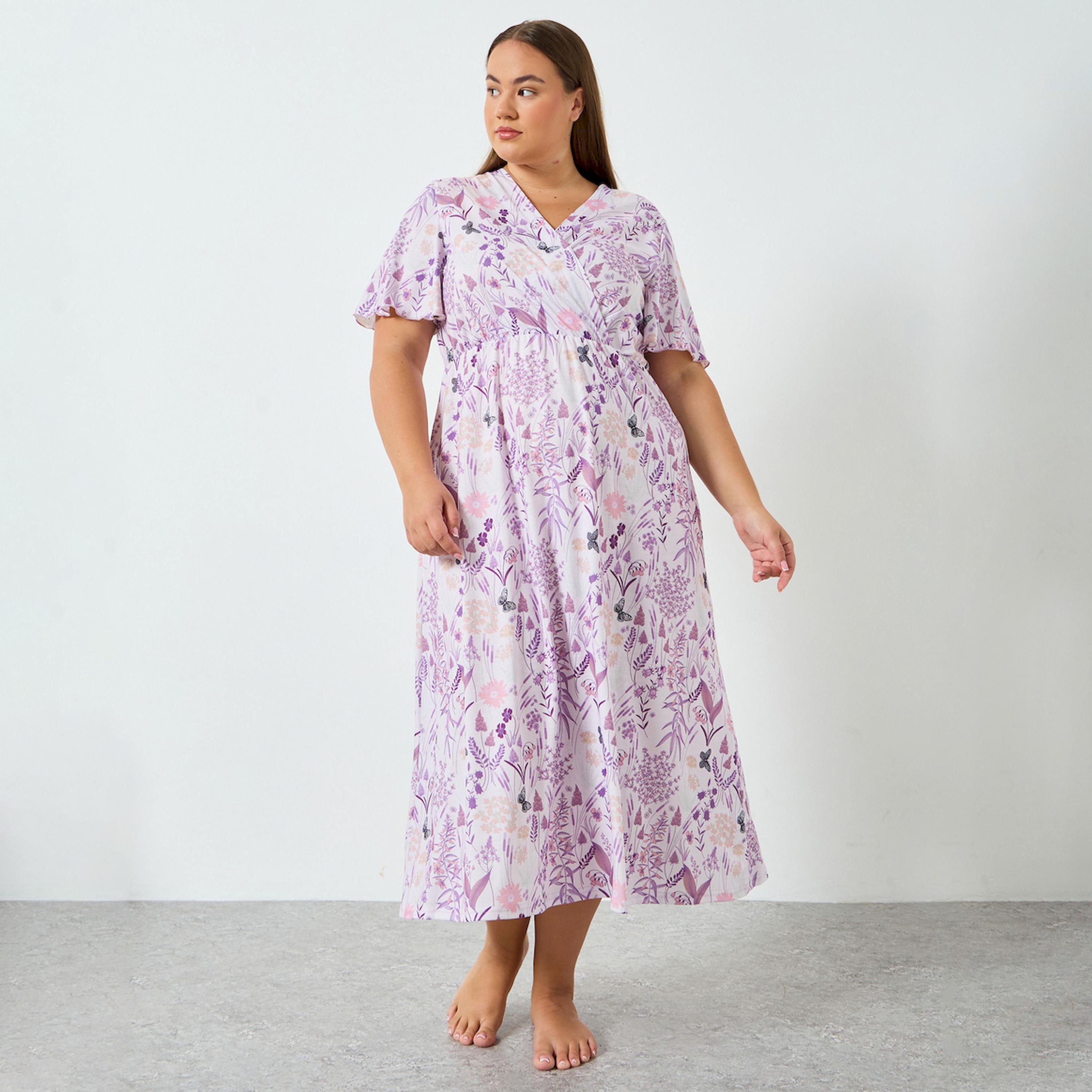 Styli Plus Size Floral Print Wrap Nightdress-women-clothing-nightwear-nighties-image-1