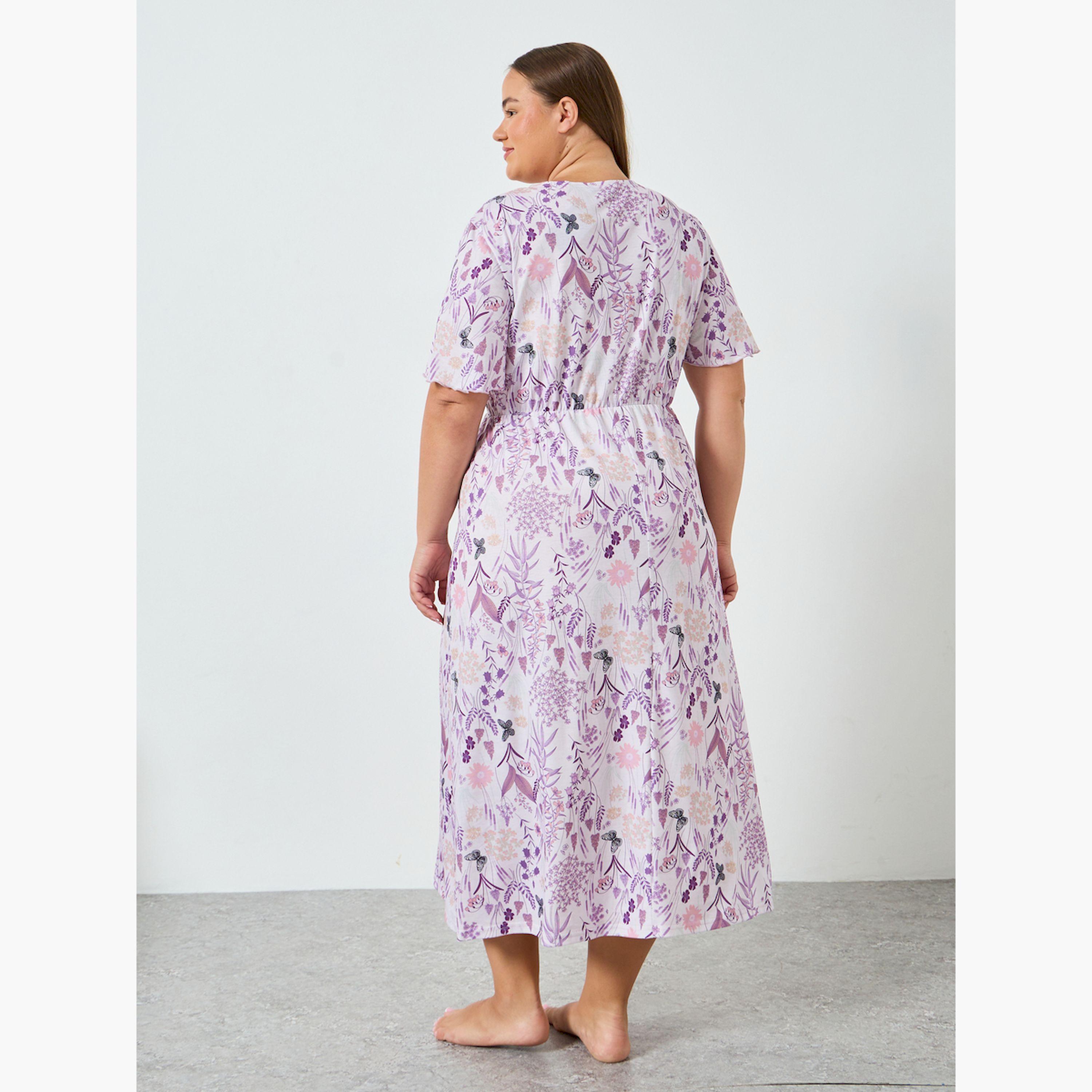 Styli Plus Size Floral Print Wrap Nightdress-women-clothing-nightwear-nighties-image-3