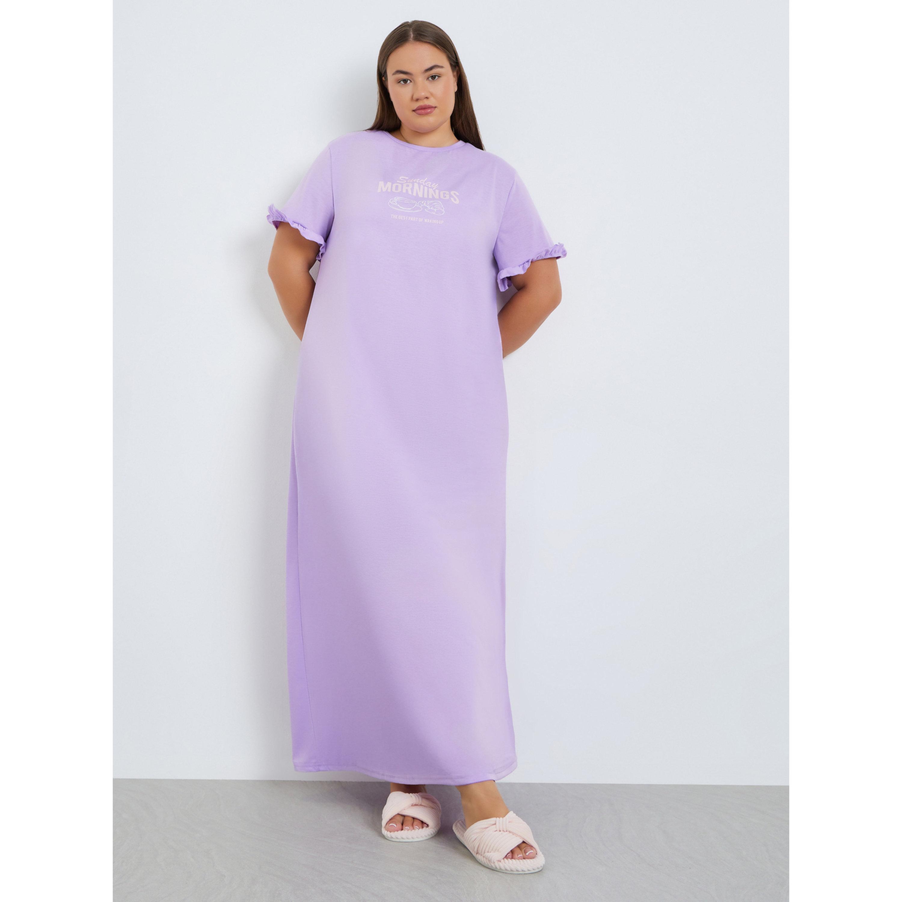 Styli Plus Size Women Lilac Ruffle Sleeve Nightdress-women-clothing-nightwear-nighties-image-1