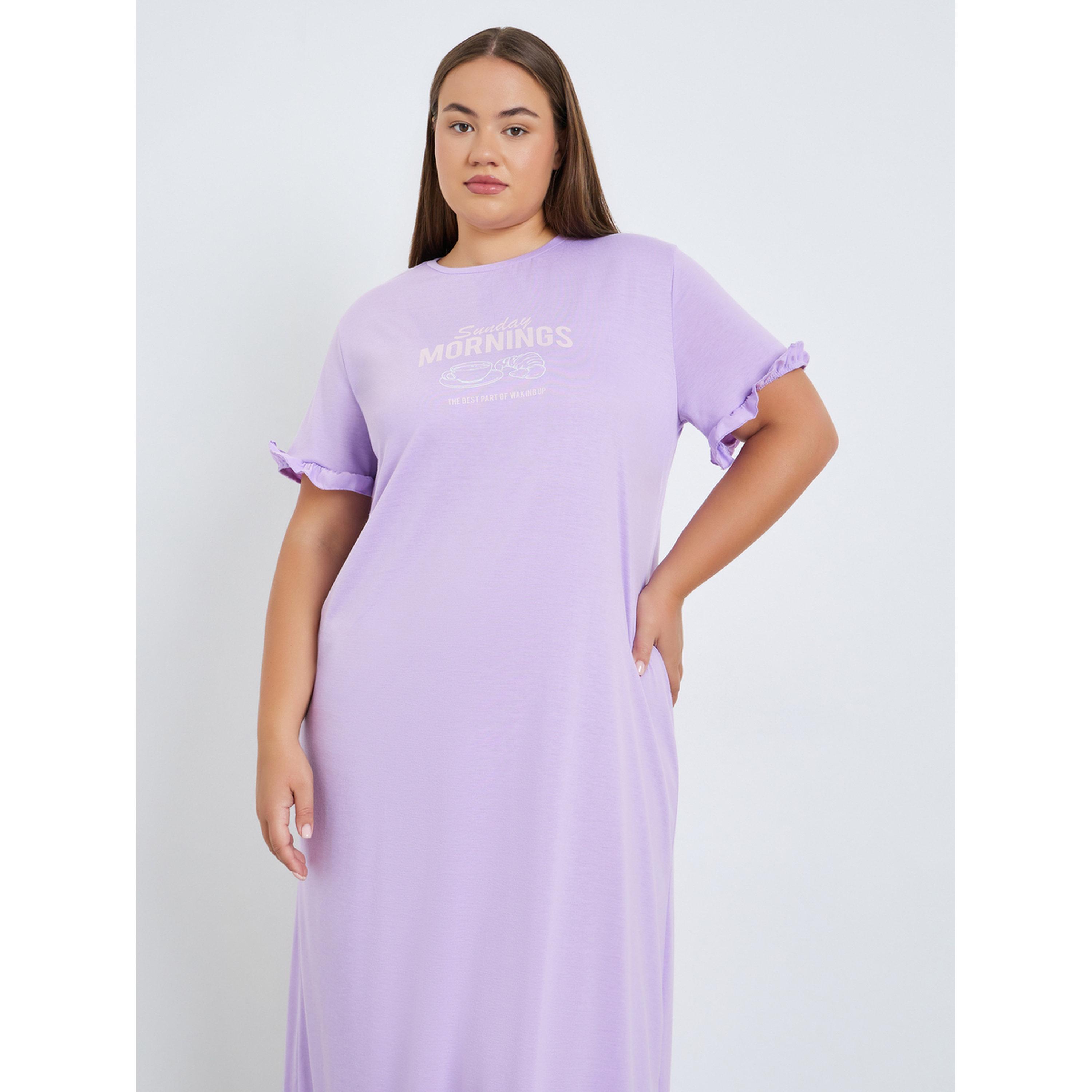 قميص نوم نسائي ليلكي مقاس كبير بأكمام كشكش-women-clothing-nightwear-nighties-image-2