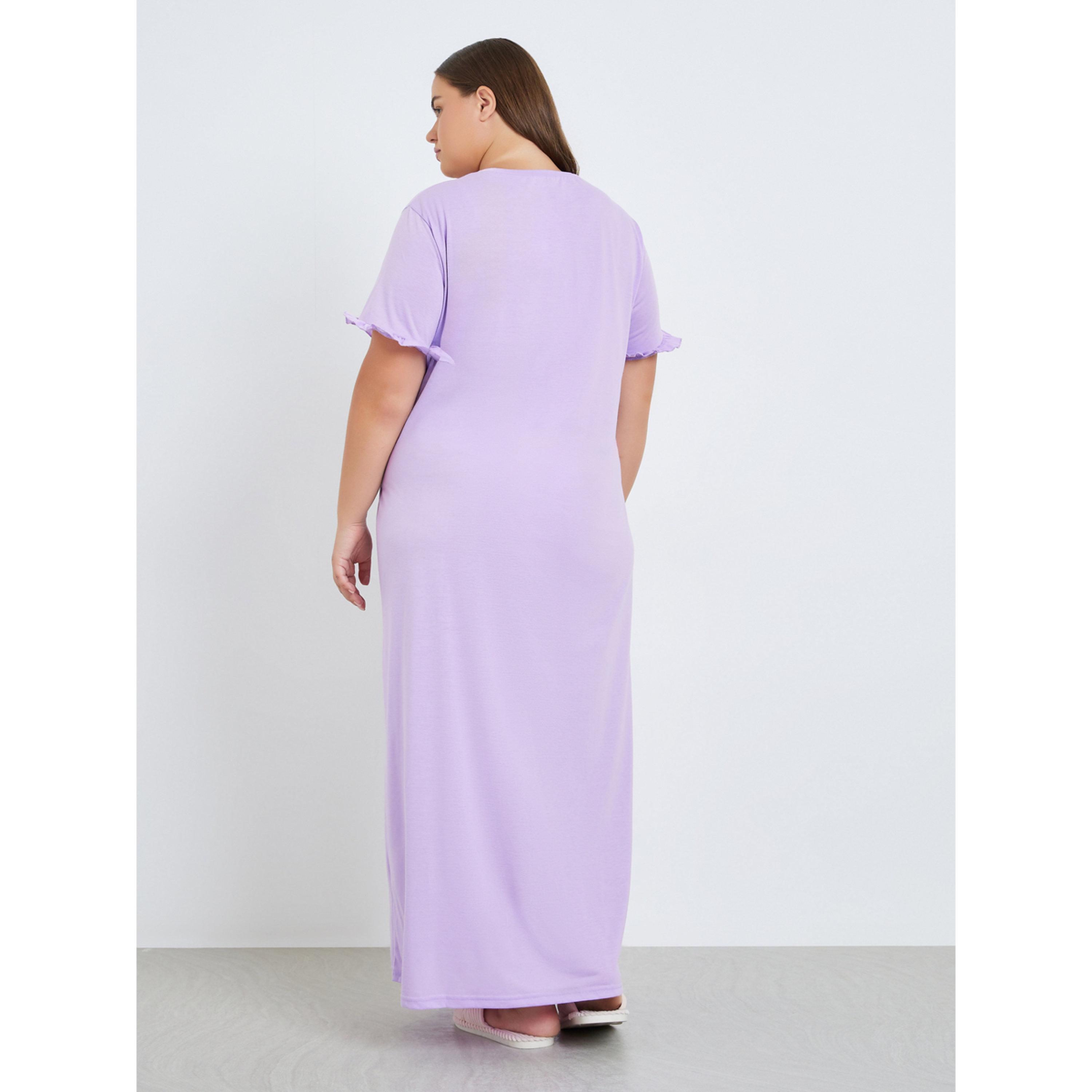 Styli Plus Size Women Lilac Ruffle Sleeve Nightdress-women-clothing-nightwear-nighties-image-4