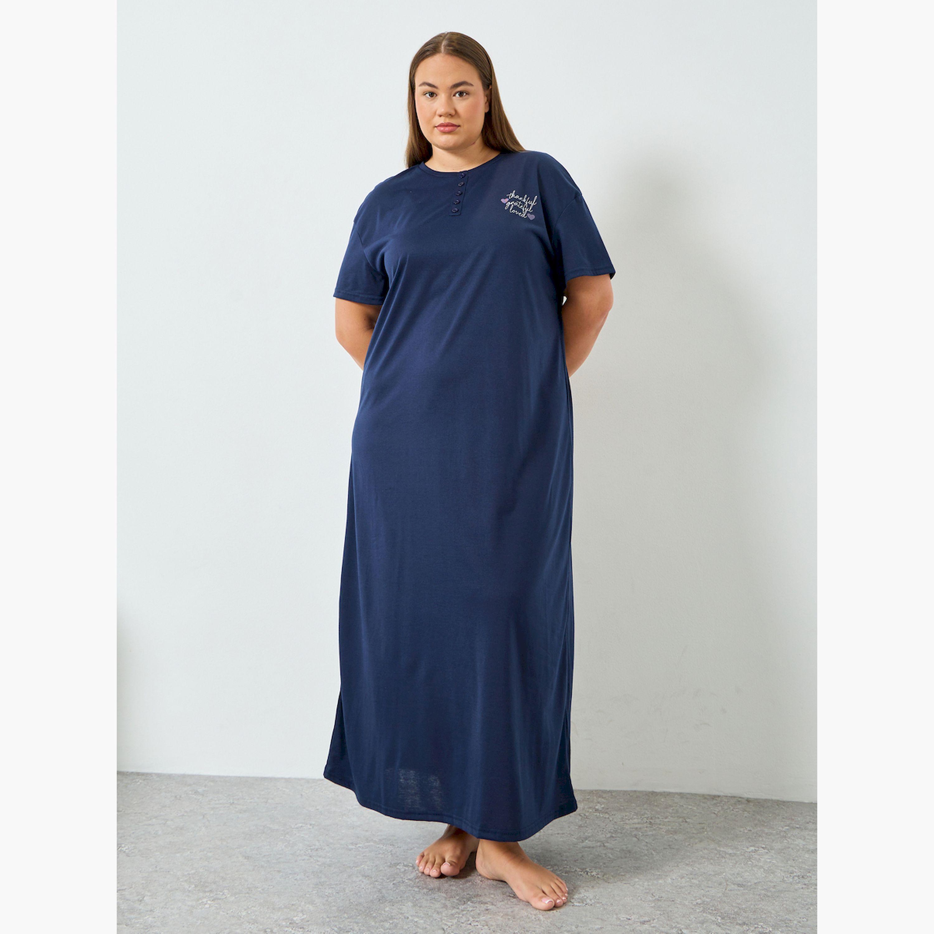 فستان تيشيرت مقاس كبير بطبعة شعار-women-clothing-nightwear-nighties-image-1