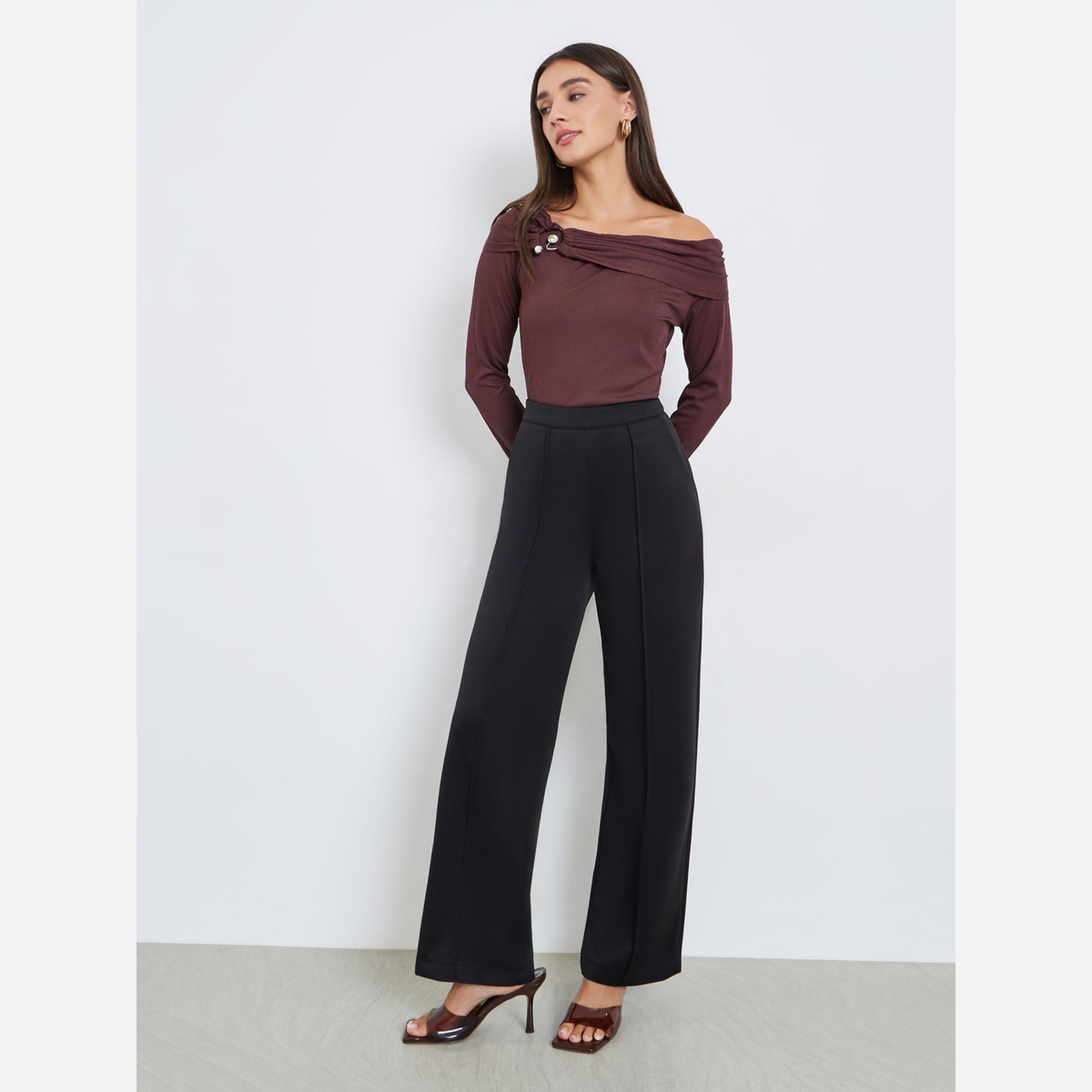 Styli Solid Elastic-Waist Wide Leg Pants-women-clothing-bottoms-trousers-image-2