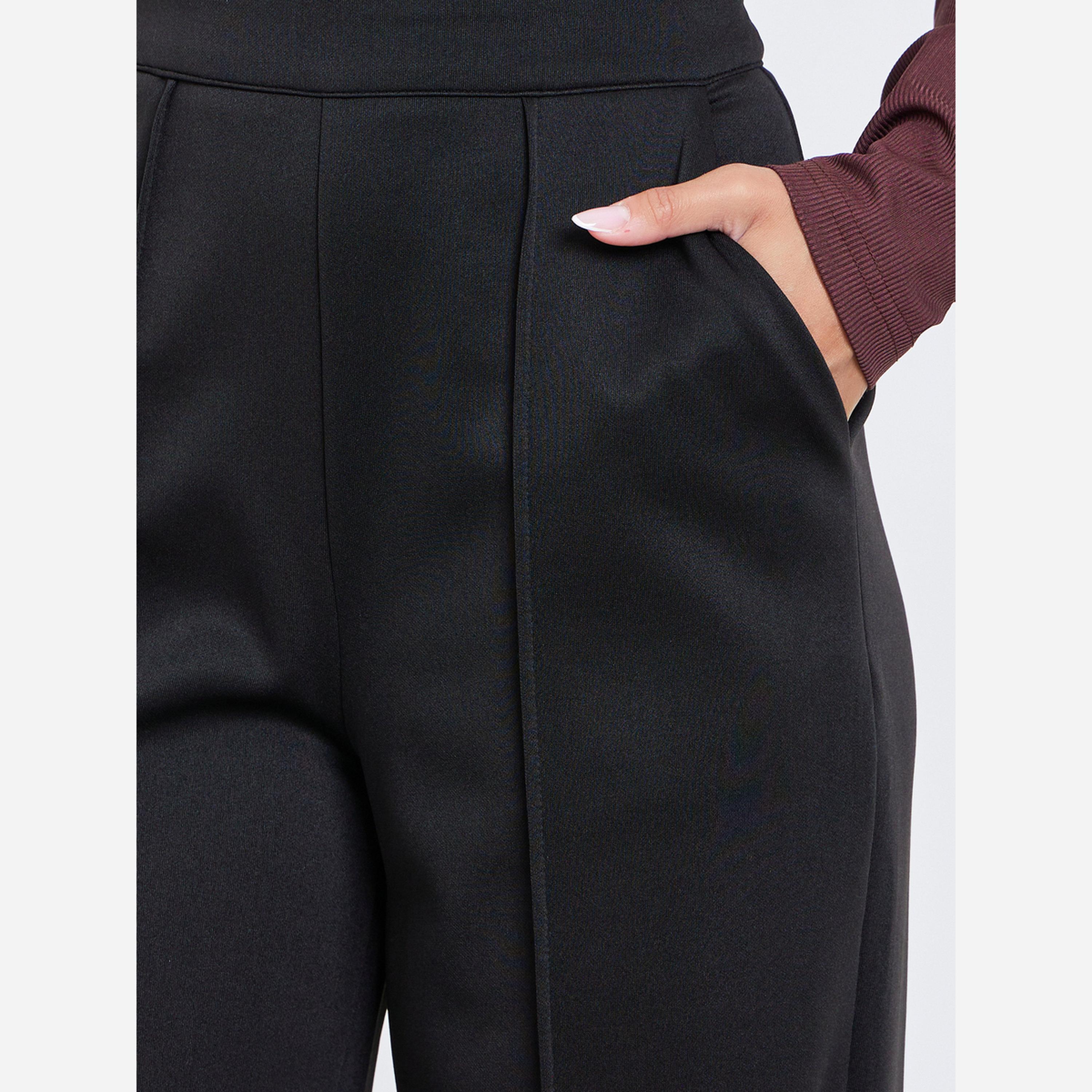 ستايلي - بنطال واسع الساقين بخصر مطاطي سادة-women-clothing-bottoms-trousers-image-3