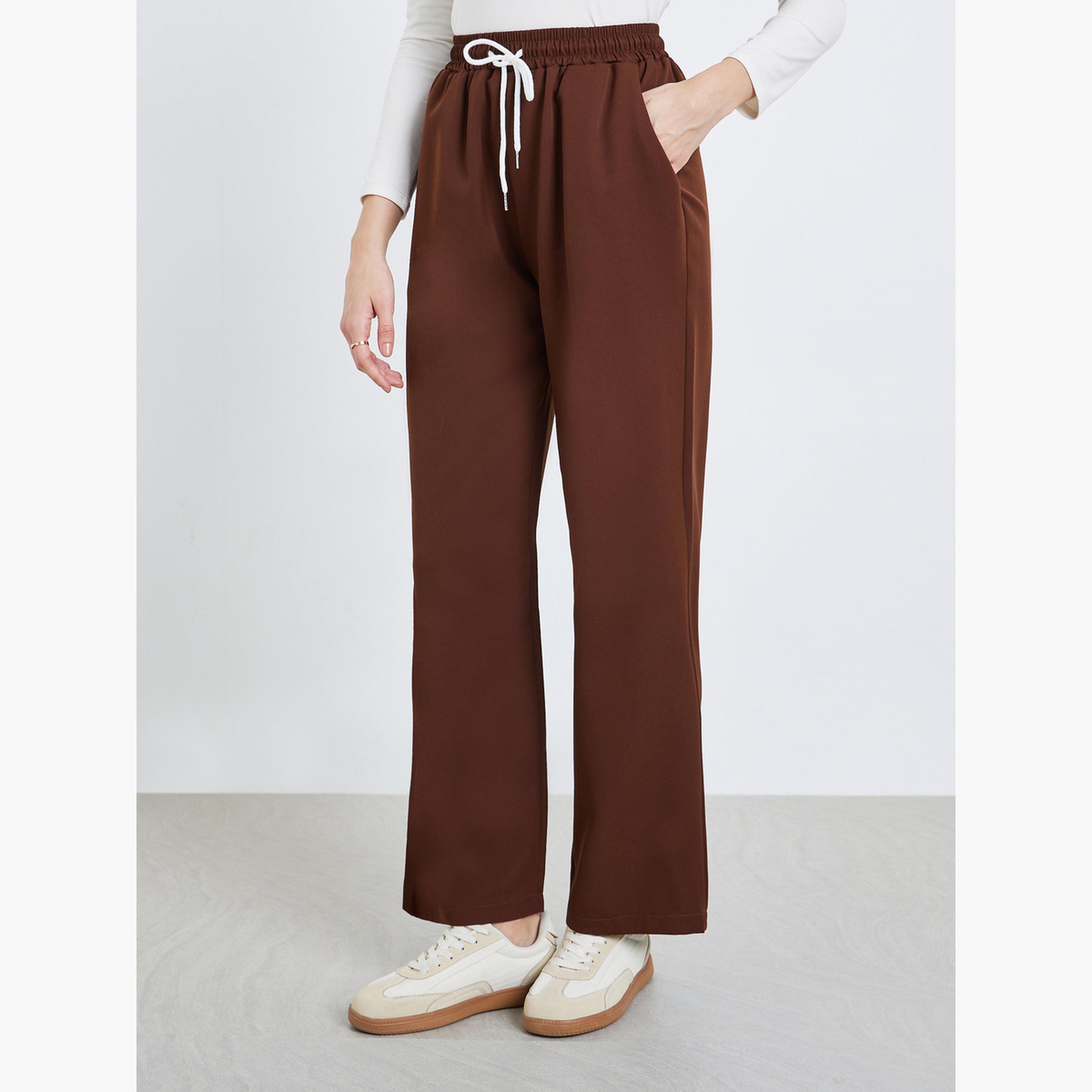 Styli Women Brown Wide Leg Palazzo Pants-women-clothing-bottoms-joggers-image-1