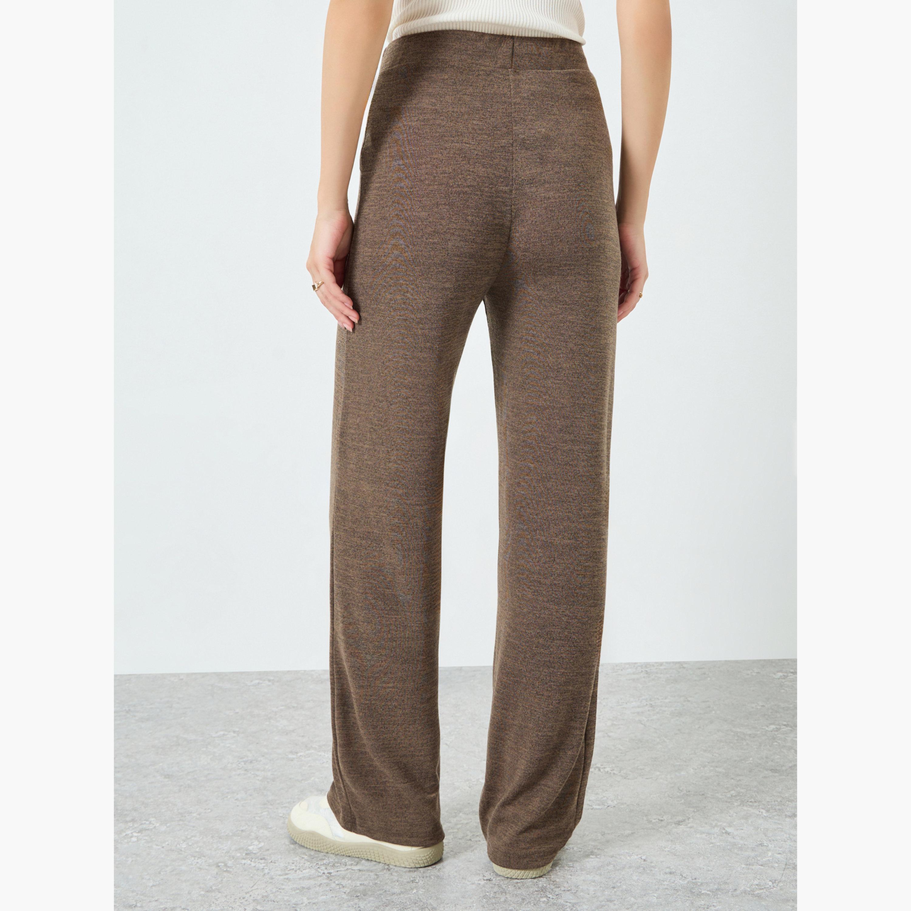 Styli Women Brown Solid Knit Pants with Pocket-women-clothing-bottoms-trousers-image-4