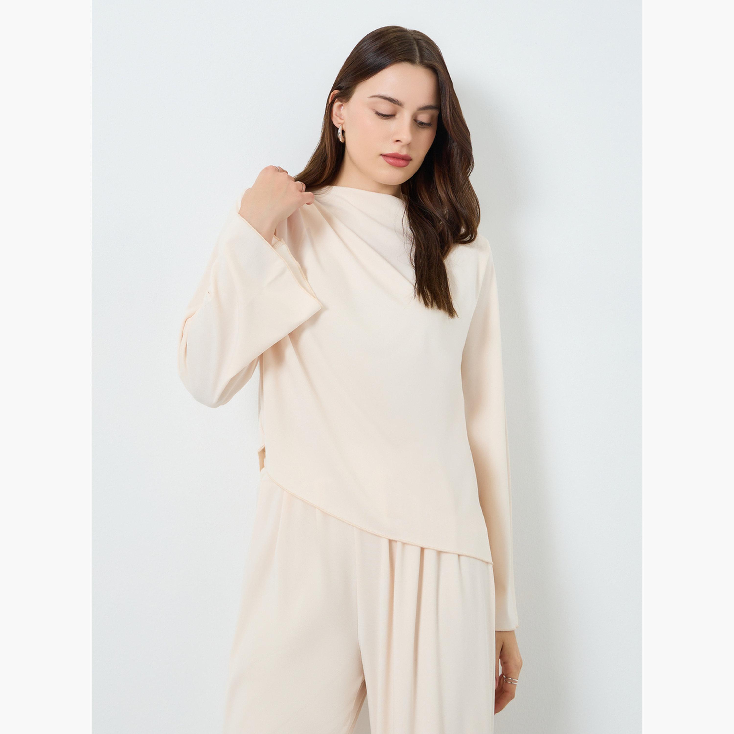 طقم منسق من بلوزة بحافة غير متماثلة وبنطال-women-clothing-coordsets-image-3