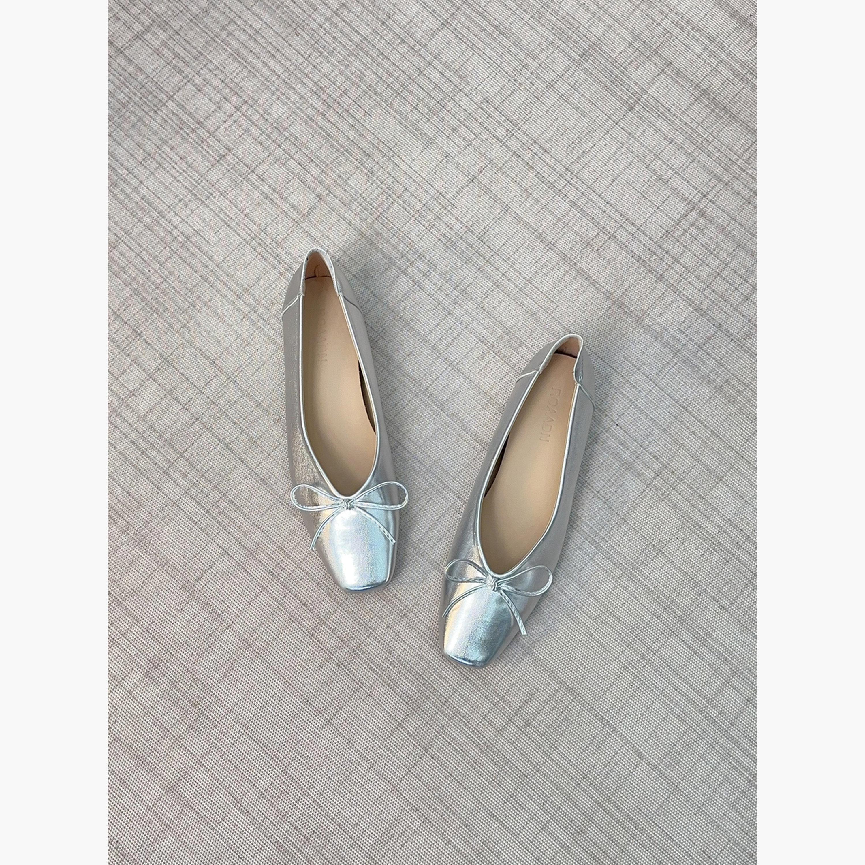 Take Two Women Silver Bow Detail Ballerina Shoes-women-shoes-ballerinas-image-2