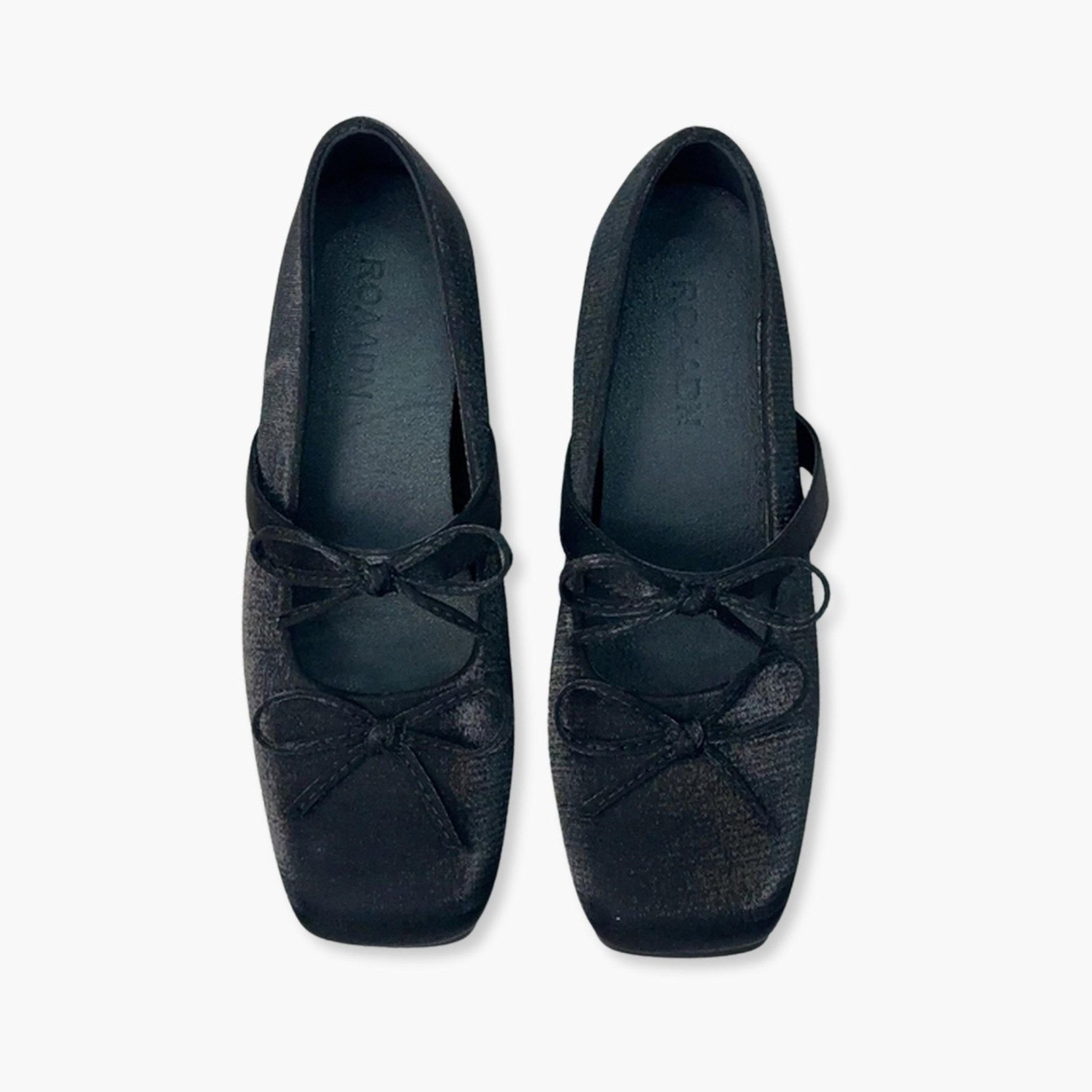 Take Two Women Black Square Toe Bow Detail Flats Shoes-women-shoes-ballerinas-image-1