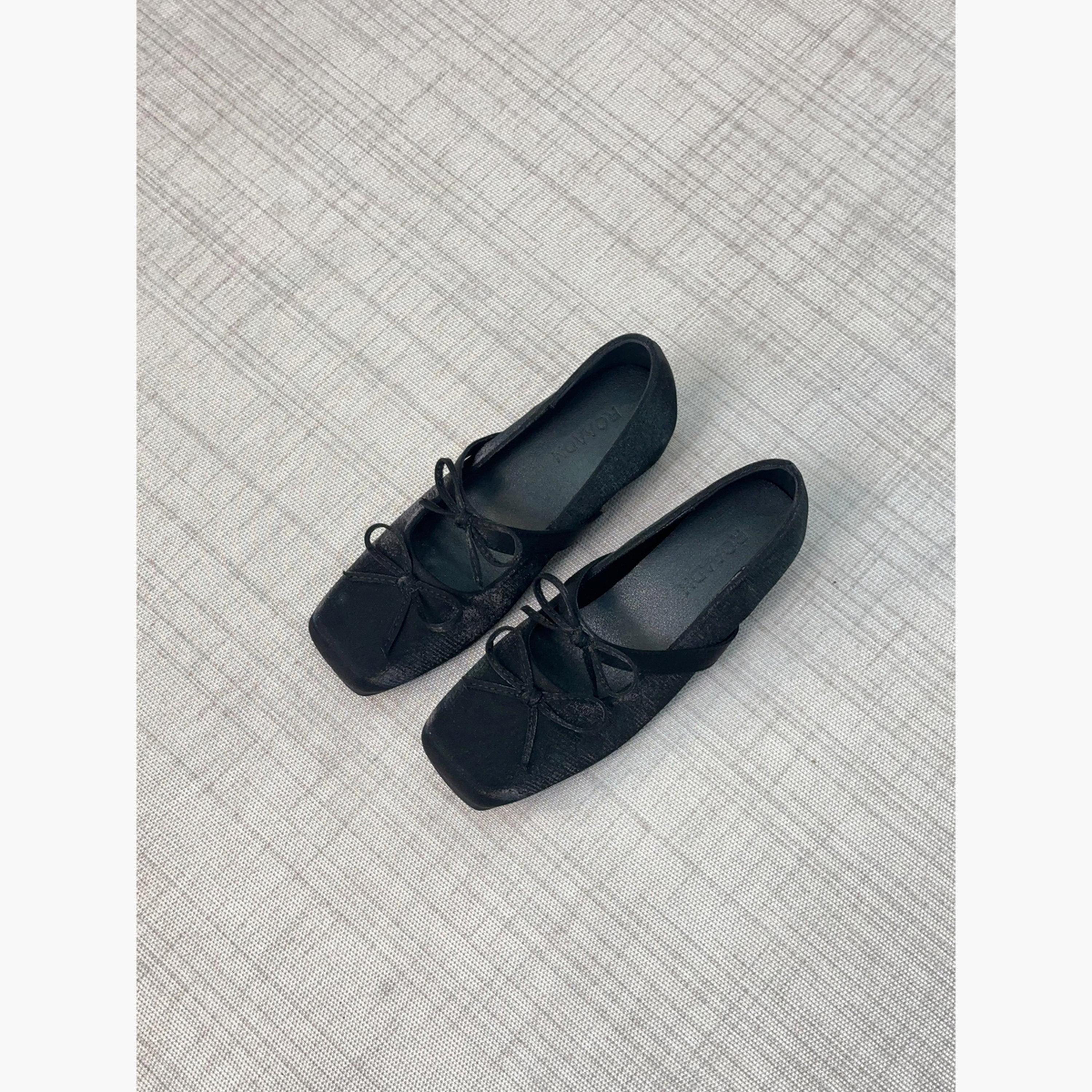 Take Two Women Black Square Toe Bow Detail Flats Shoes-women-shoes-ballerinas-image-3