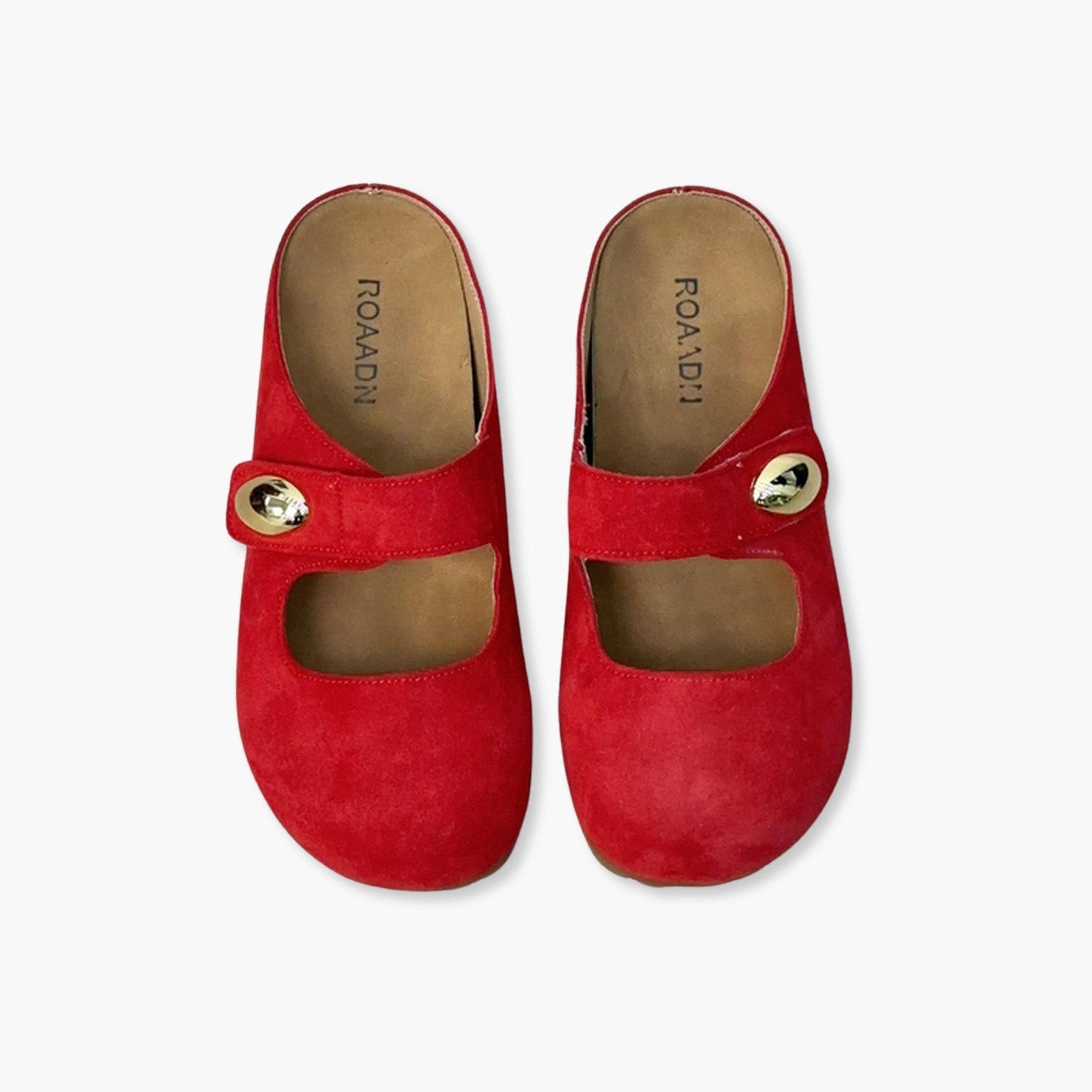 Take Two Women Red Suede Buckle Detail Slides-women-shoes-flats-mules-image-1