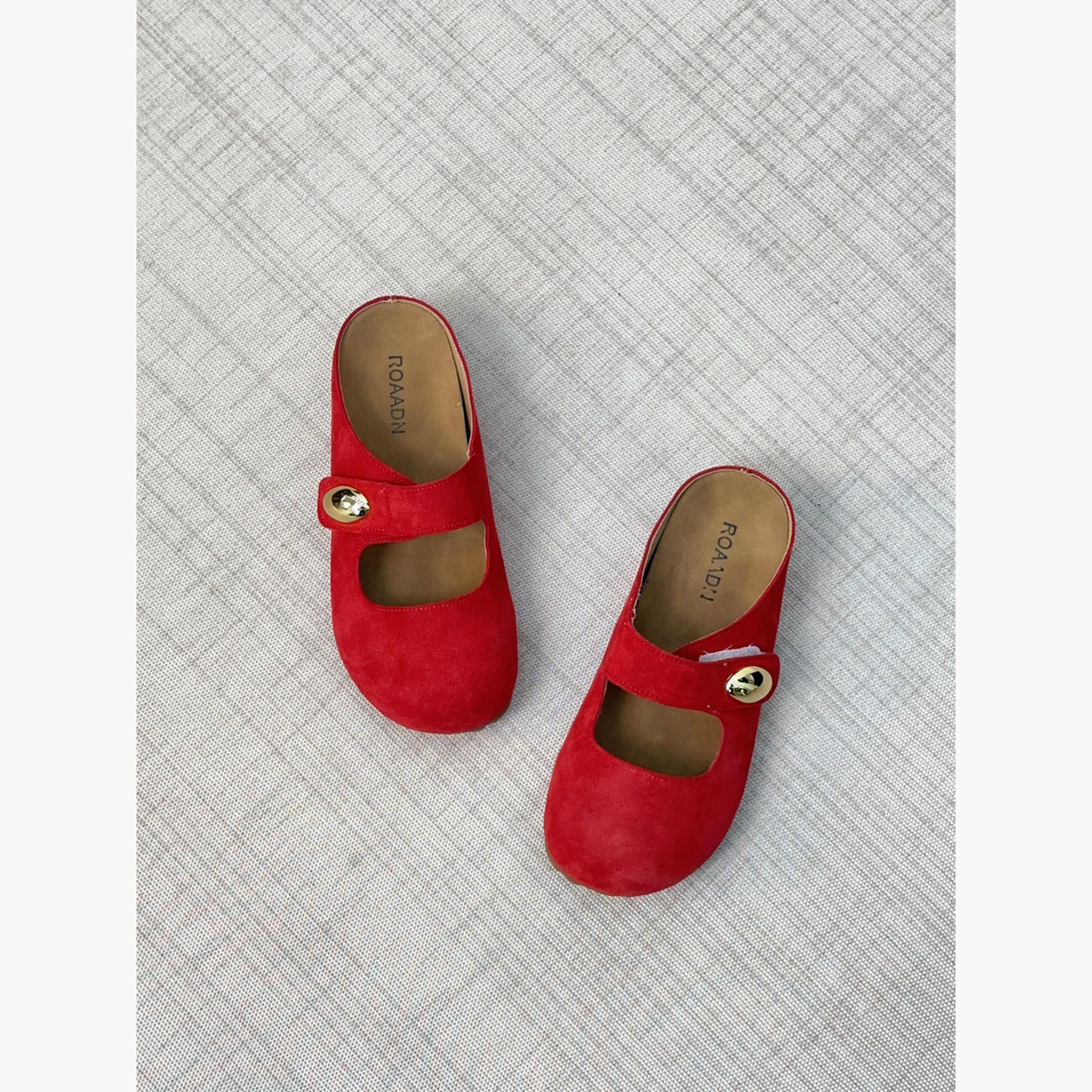 Take Two Women Red Suede Buckle Detail Slides-women-shoes-flats-mules-image-2