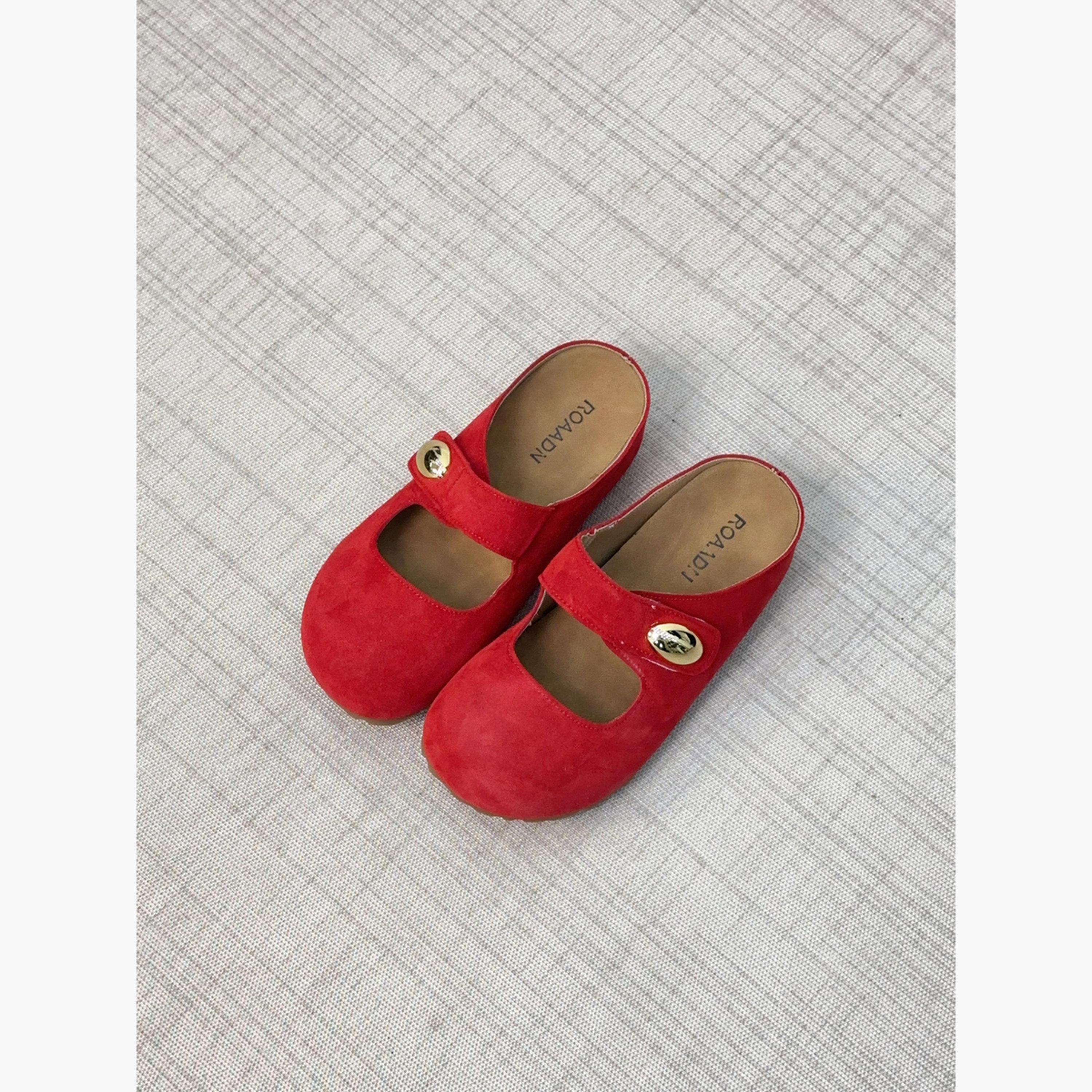 Take Two Women Red Suede Buckle Detail Slides-women-shoes-flats-mules-image-3