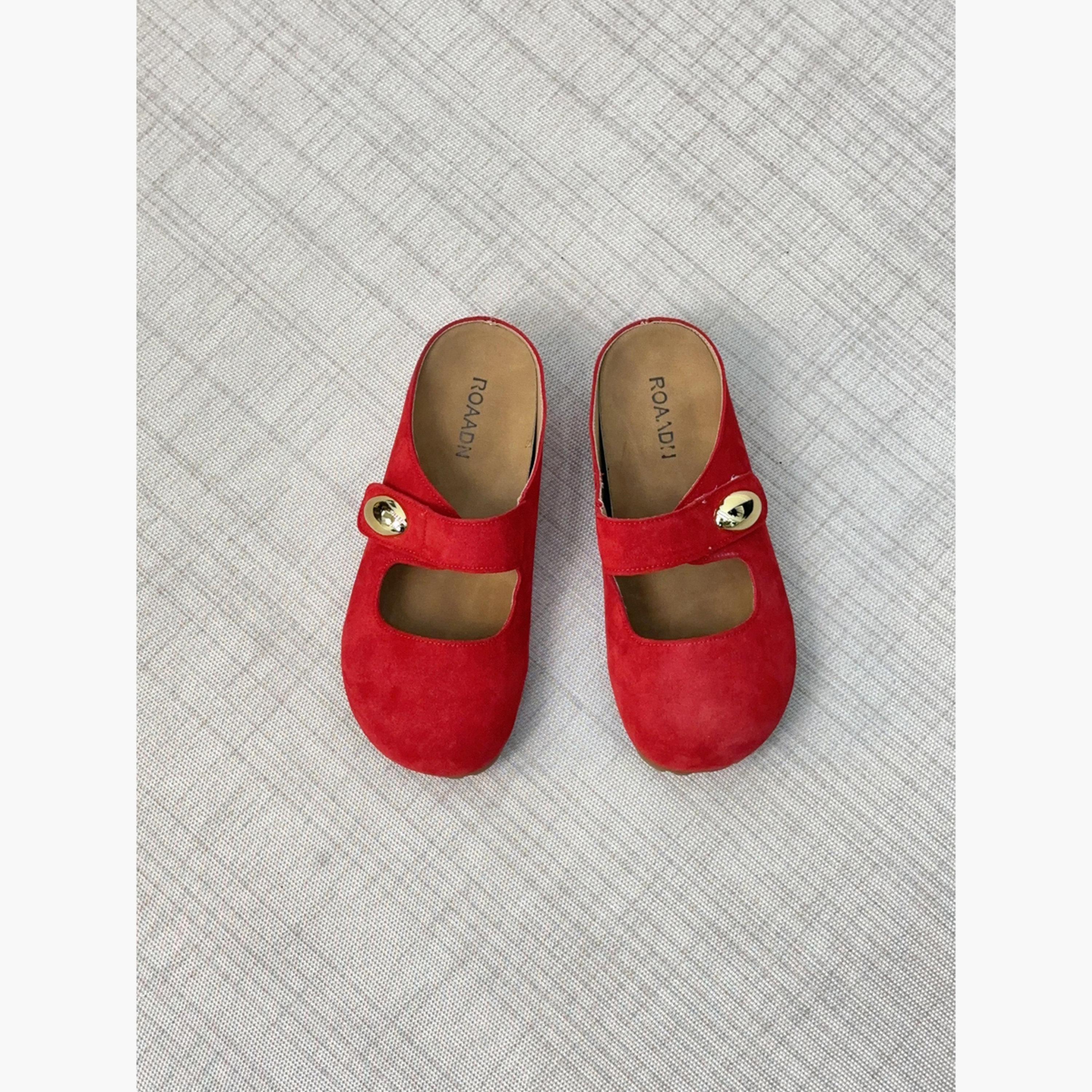 Take Two Women Red Suede Buckle Detail Slides-women-shoes-flats-mules-image-4