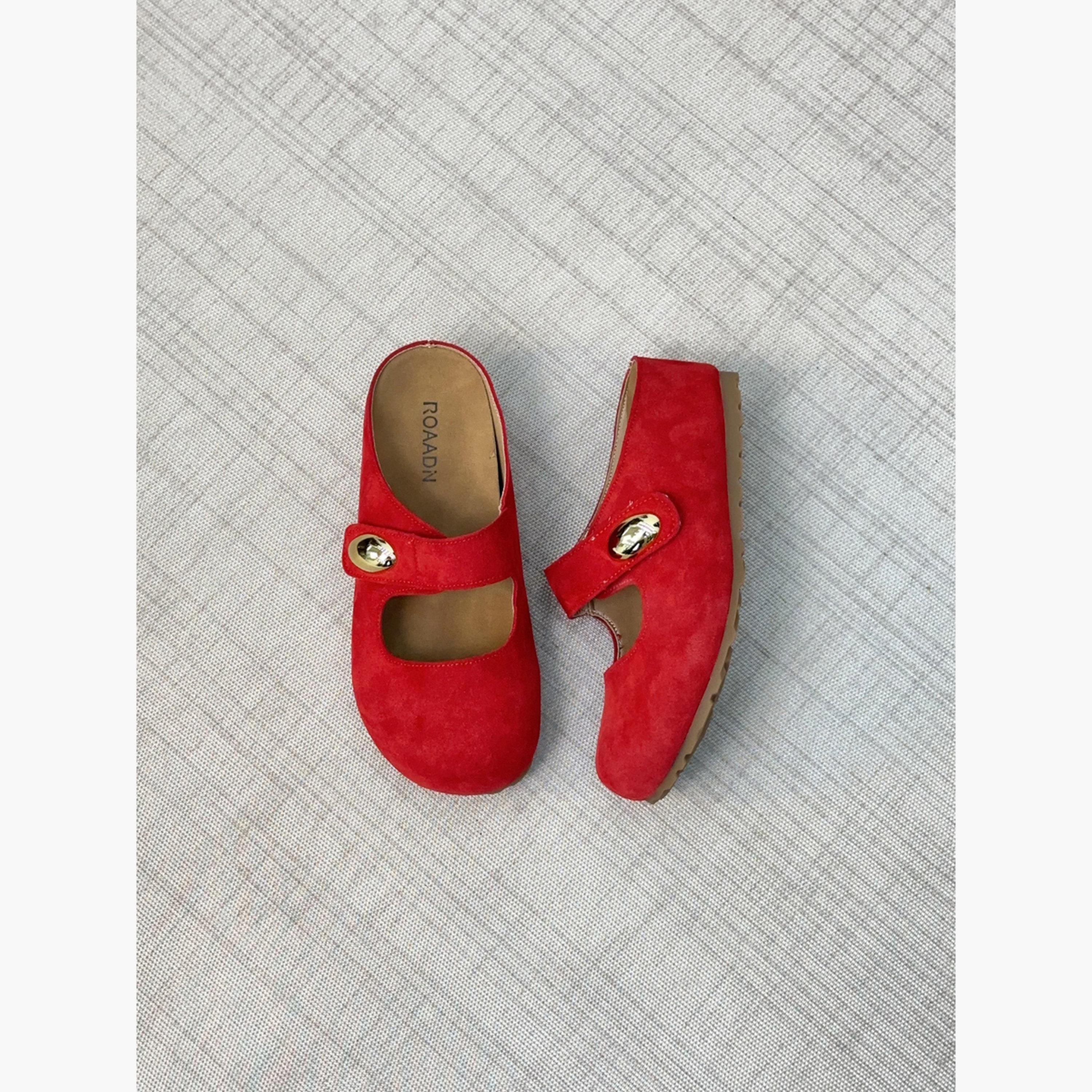Take Two Women Red Suede Buckle Detail Slides-women-shoes-flats-mules-image-5