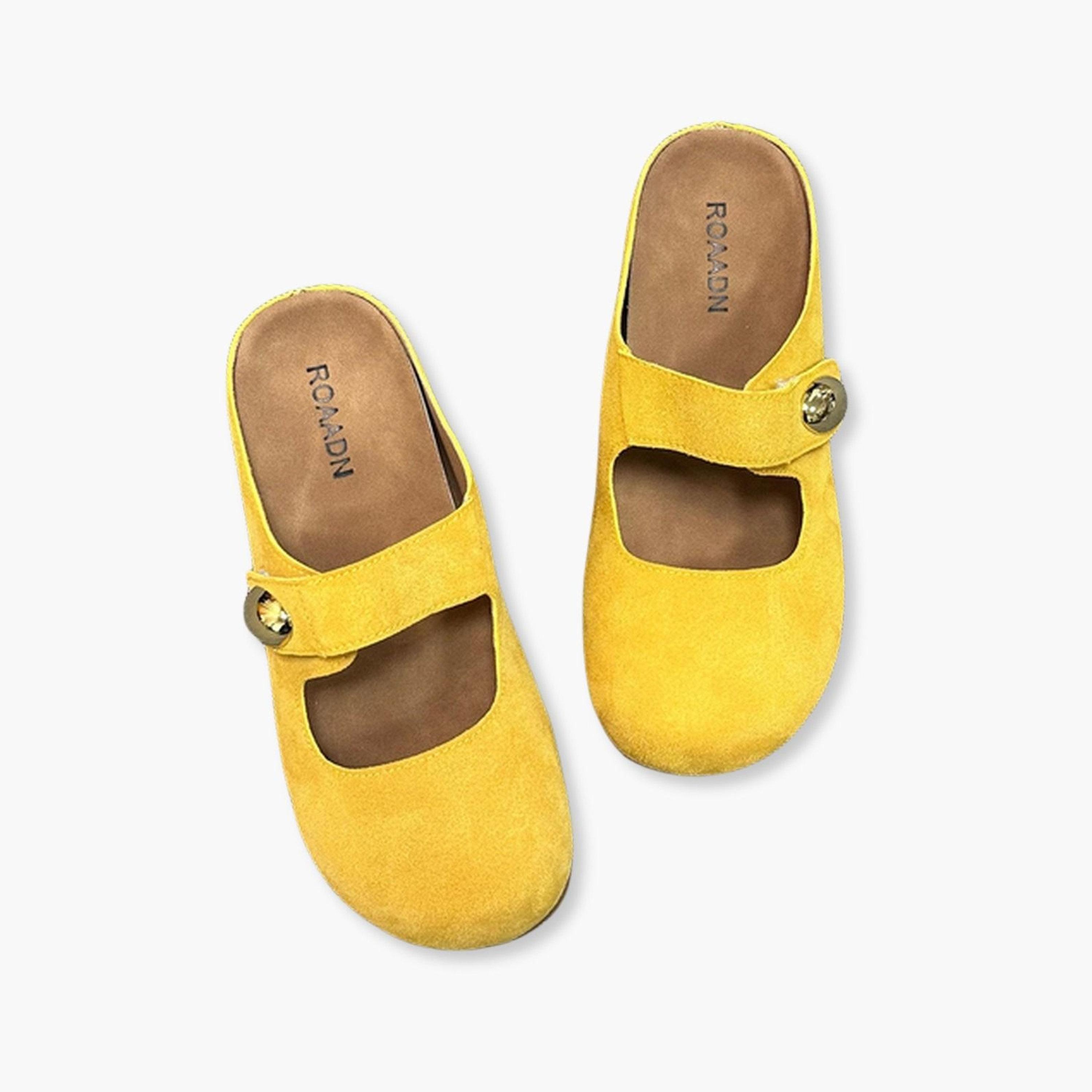 Take Two Women Yellow Suede Buckle Detail Slides-women-shoes-flats-mules-image-1