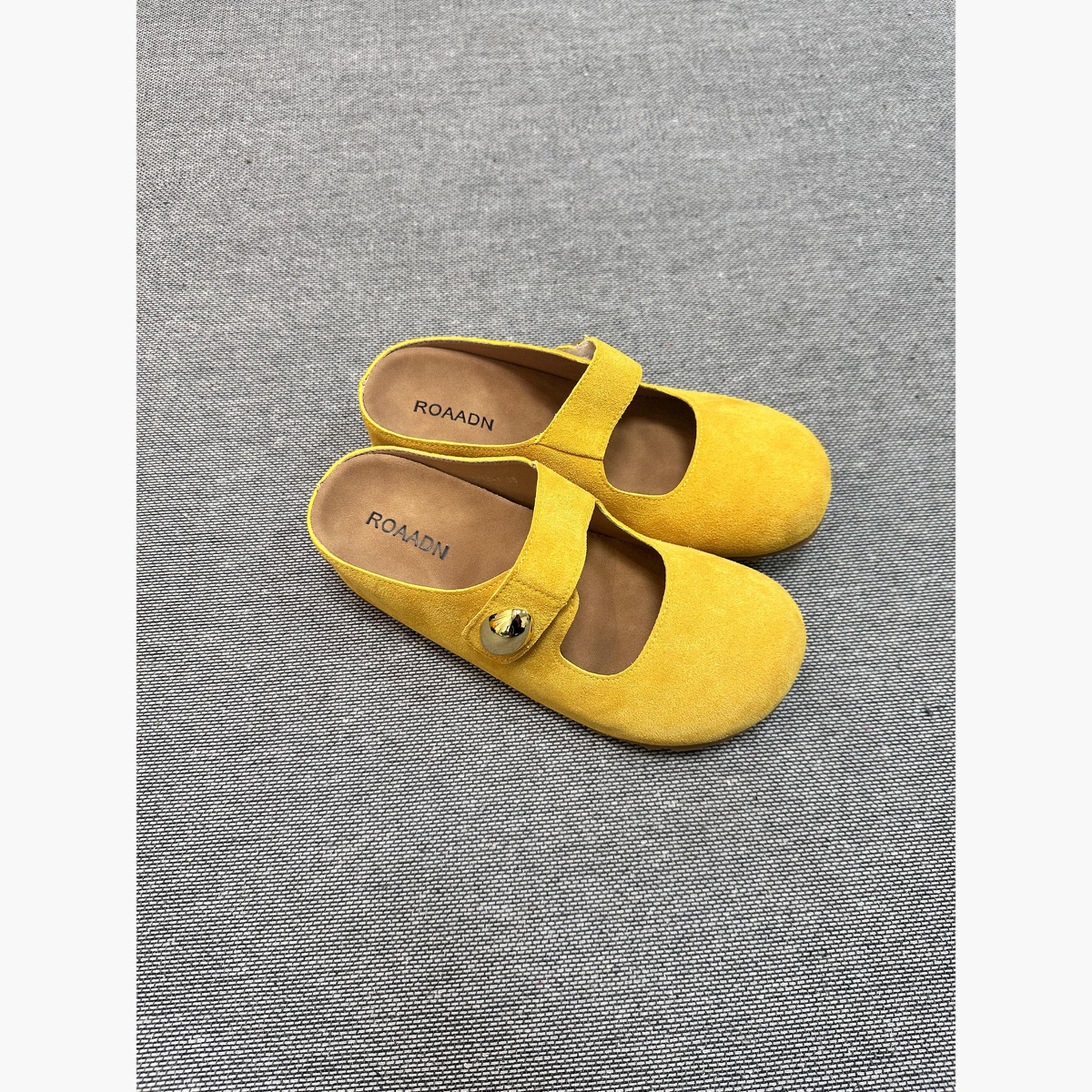 Take Two Women Yellow Suede Buckle Detail Slides-women-shoes-flats-mules-image-2