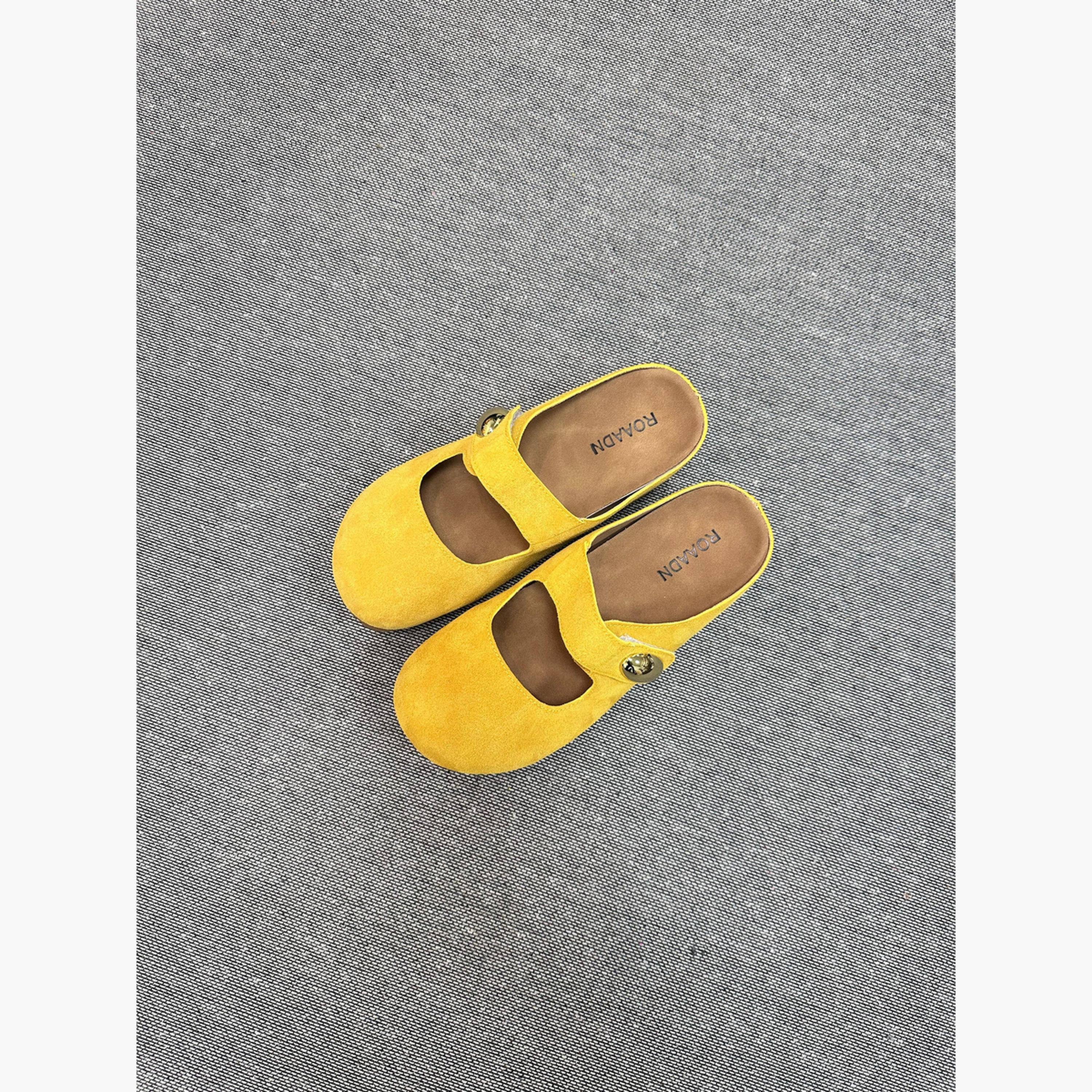 Take Two Women Yellow Suede Buckle Detail Slides-women-shoes-flats-mules-image-5