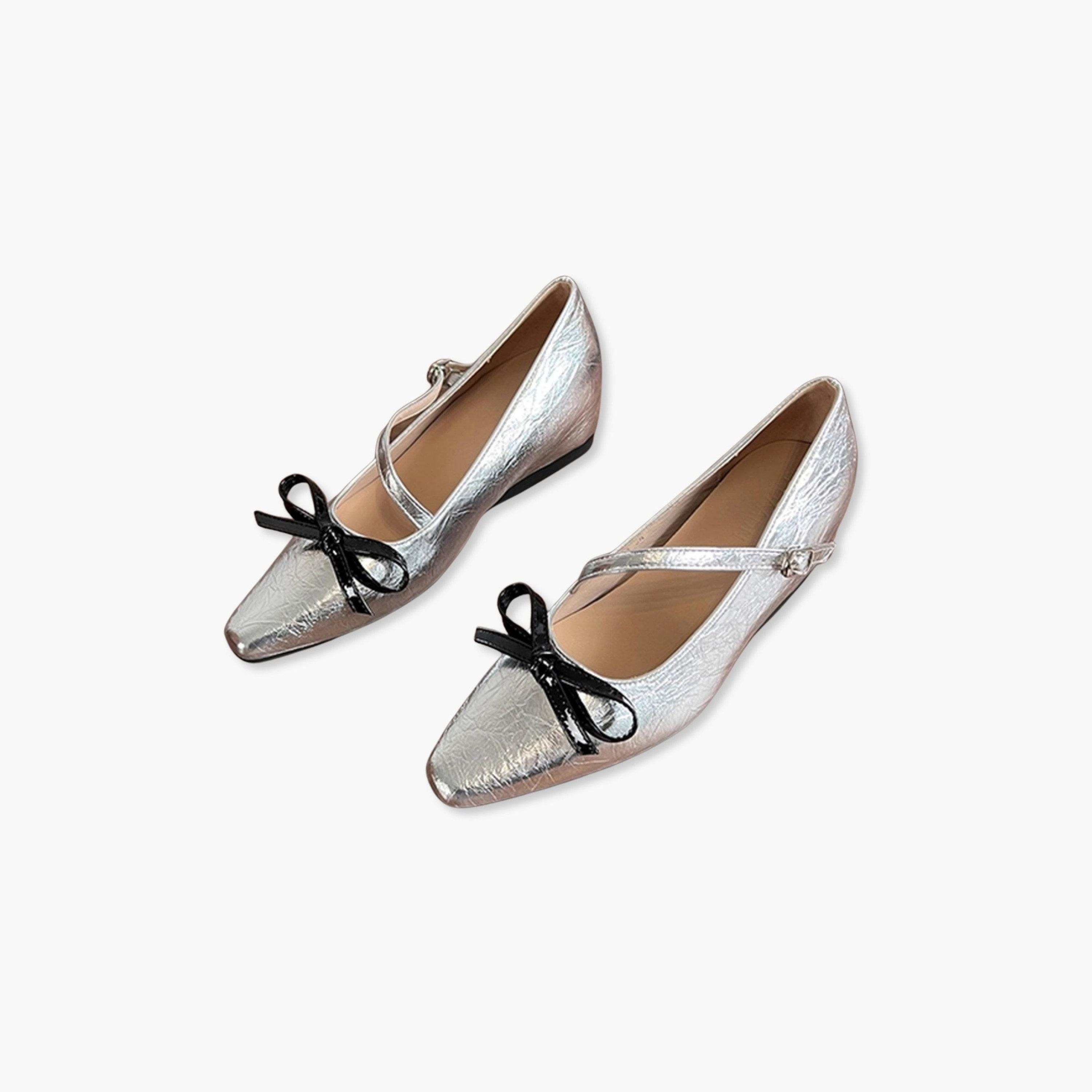 Take Two Women Silver Bow Detail Pointed Toe Shoes-women-shoes-sandals-flats-image-1