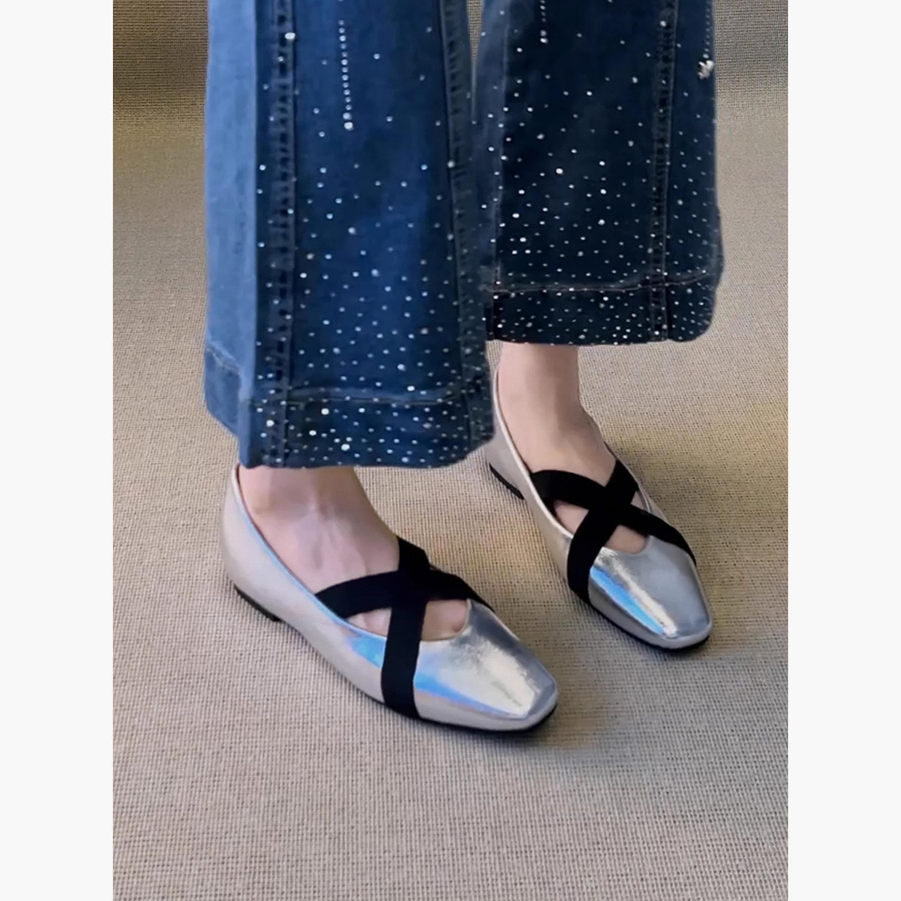 Take Two Women Silver Cross-Strap Flats Shoes-women-shoes-sandals-flats-image-2