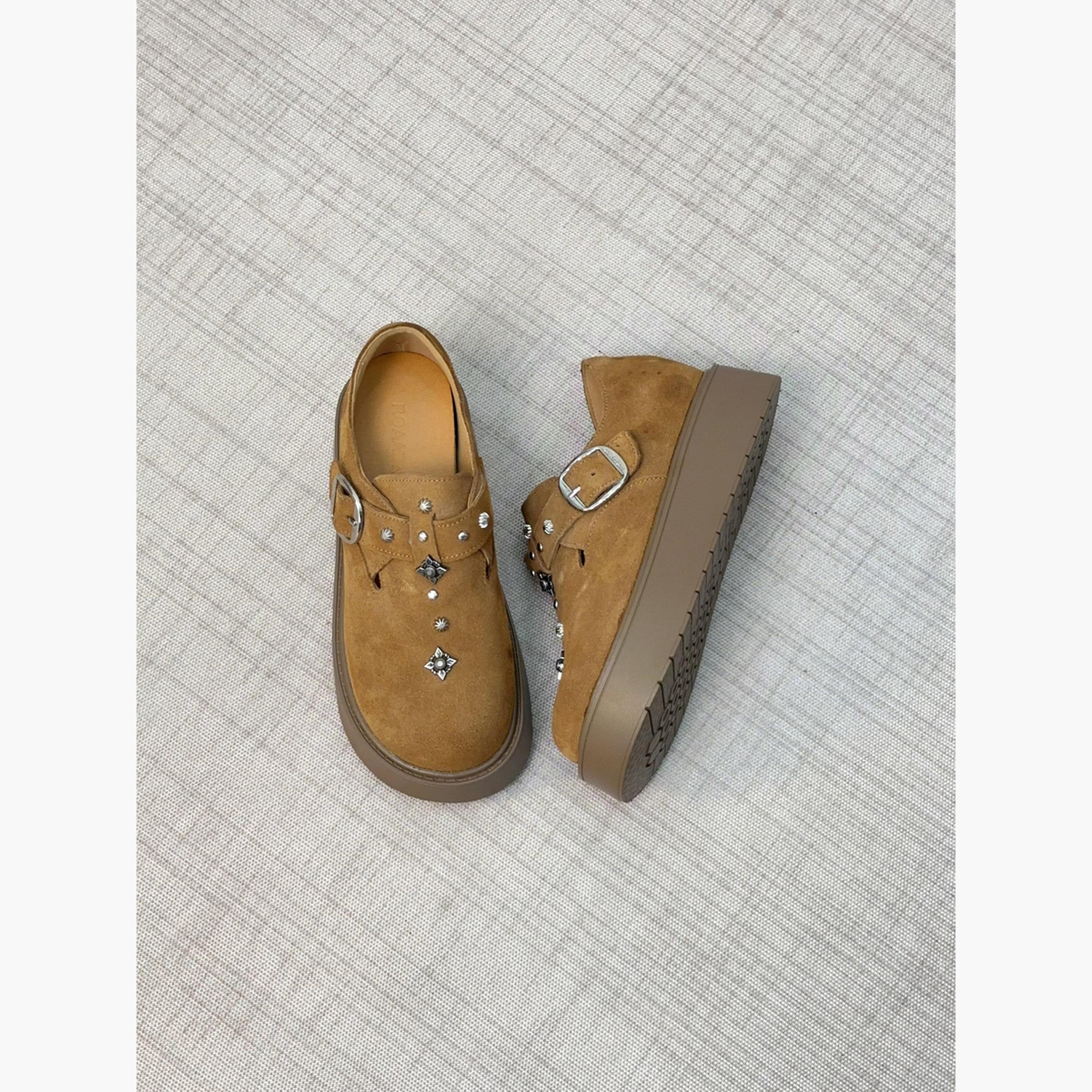 Take Two Women Tan Embellished Suede Loafers-women-shoes-flats-loafers-image-4