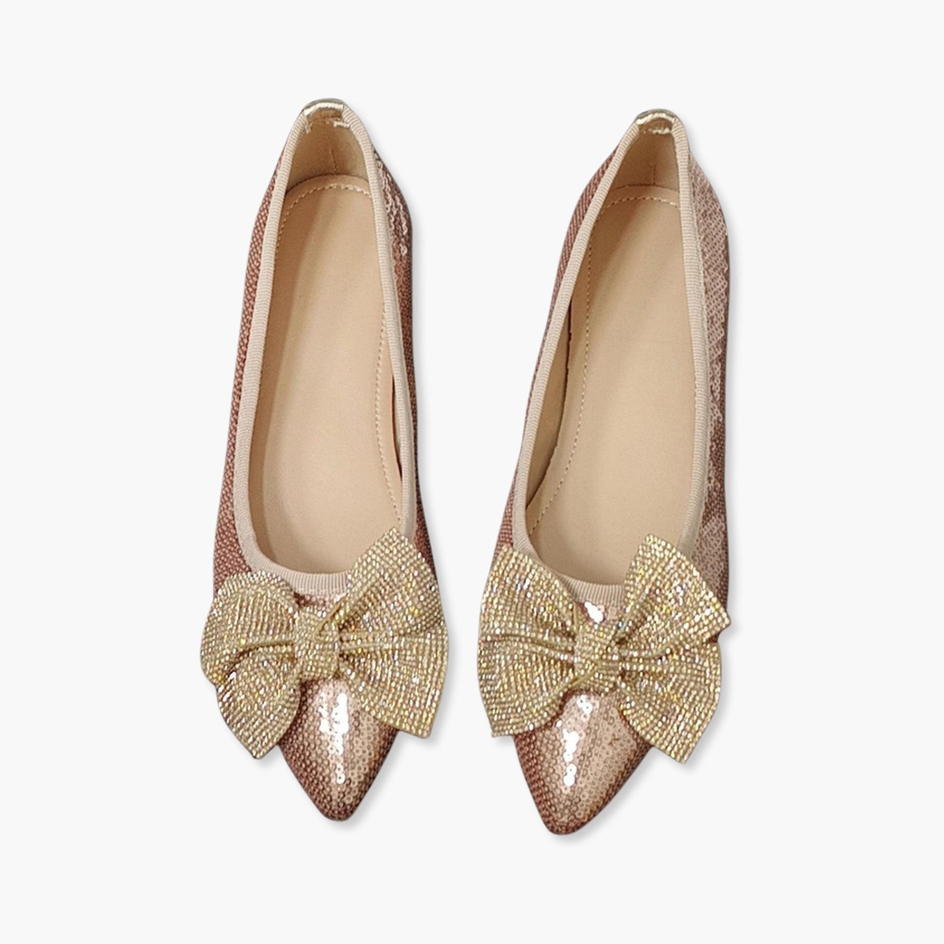 Take Two Women Pink Sequins Bow Detail Flats Shoes-women-shoes-ballerinas-image-1