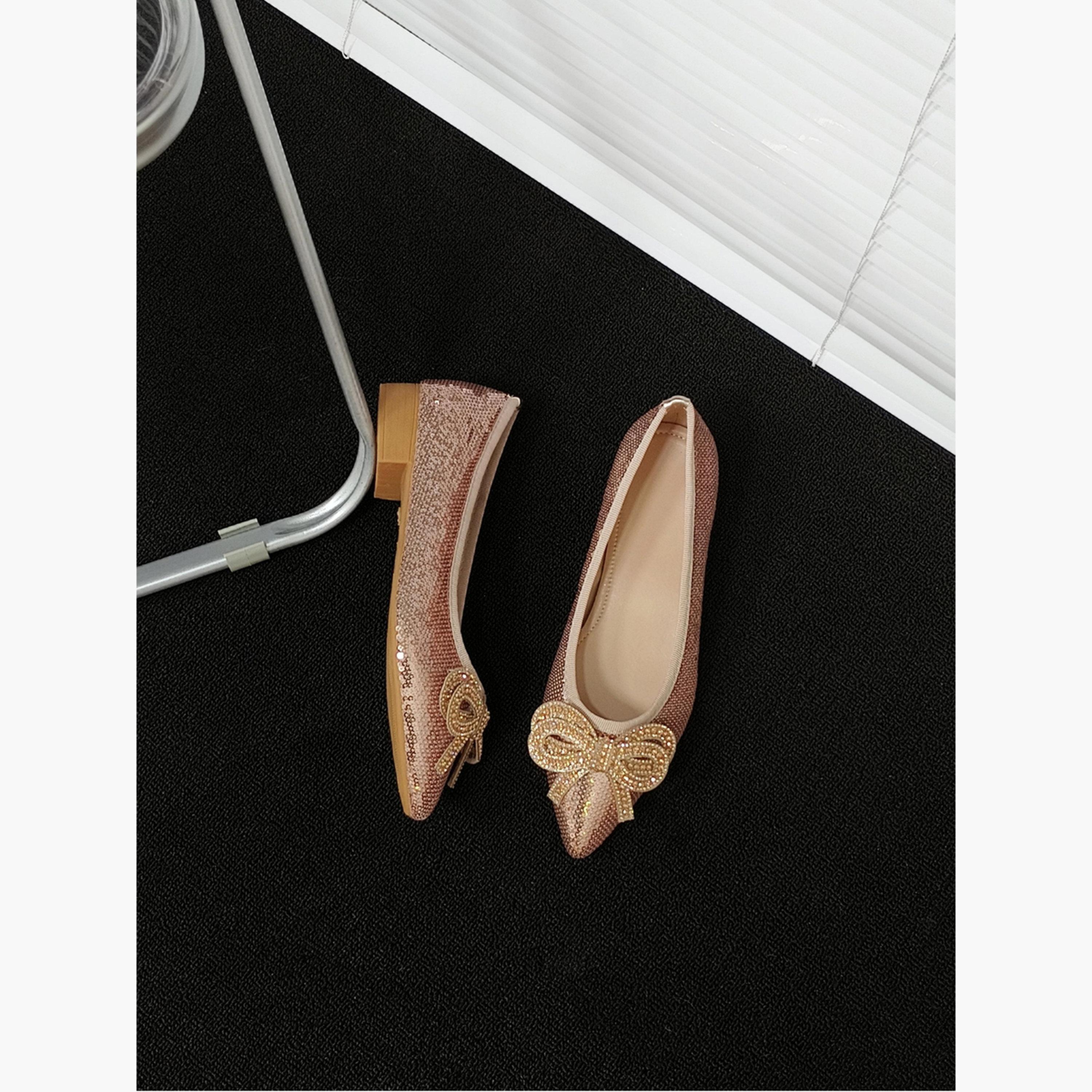 حذاء فلات وردي مزين بالترتر وتفاصيل فيونكة-women-shoes-ballerinas-image-5
