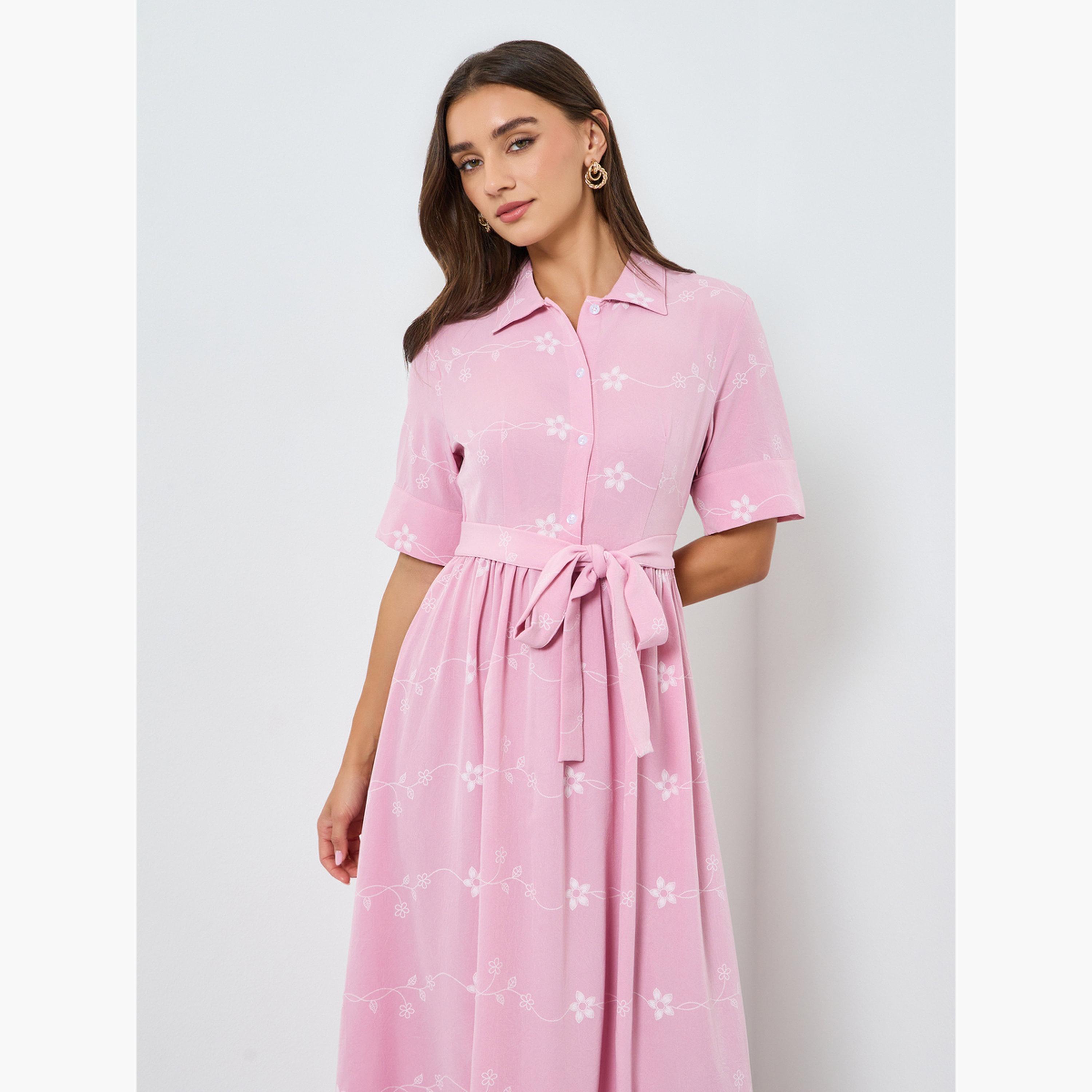 فستان قميص ماكسي بنقشة زهور-women-clothing-dresses-image-2