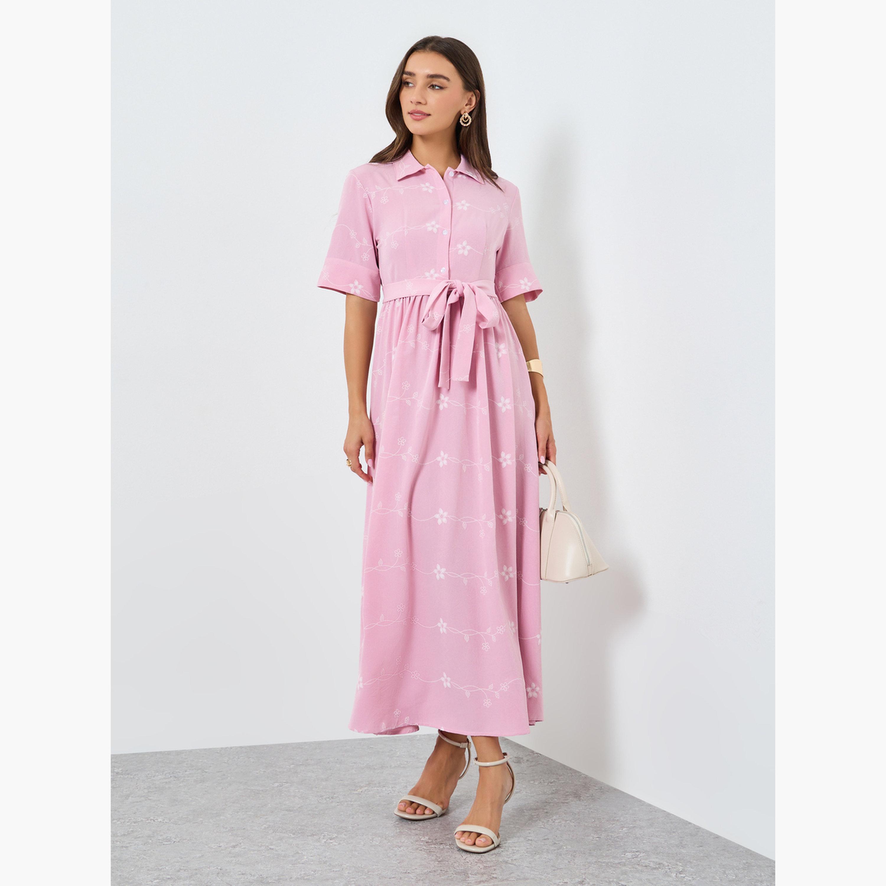 فستان قميص ماكسي بنقشة زهور-women-clothing-dresses-image-3