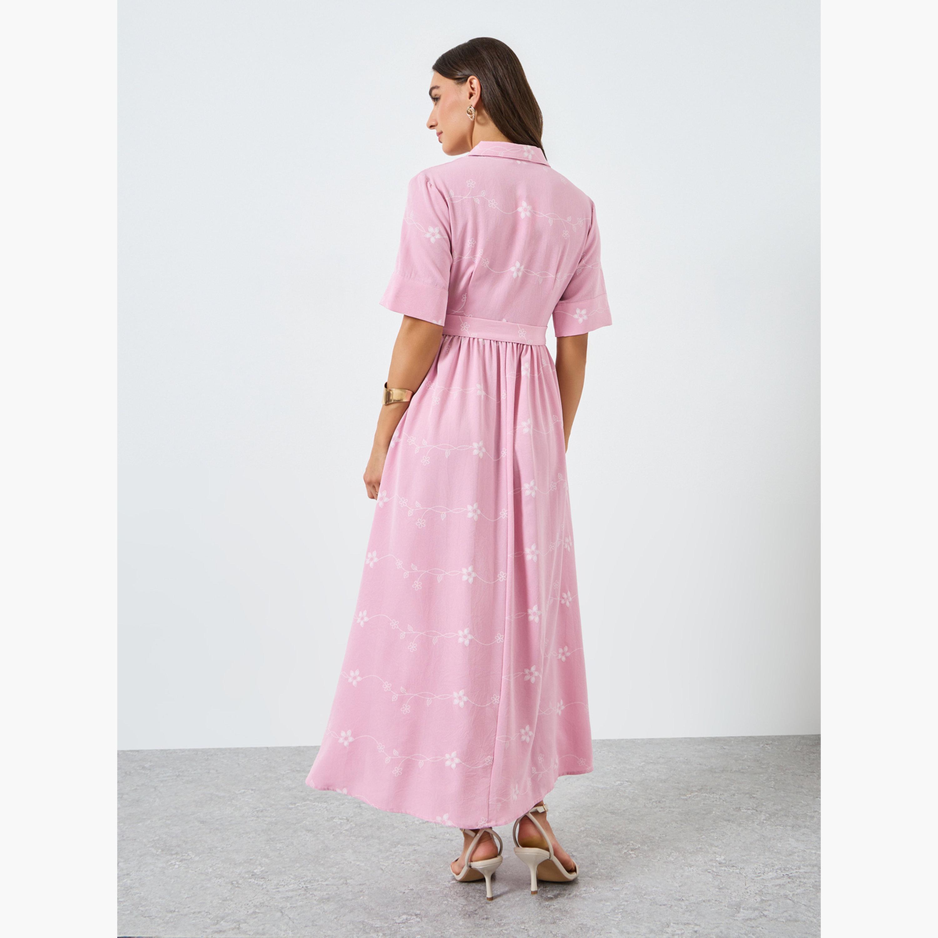 Styli Women Pink Floral Print Shirt Maxi Dress-women-clothing-dresses-image-4