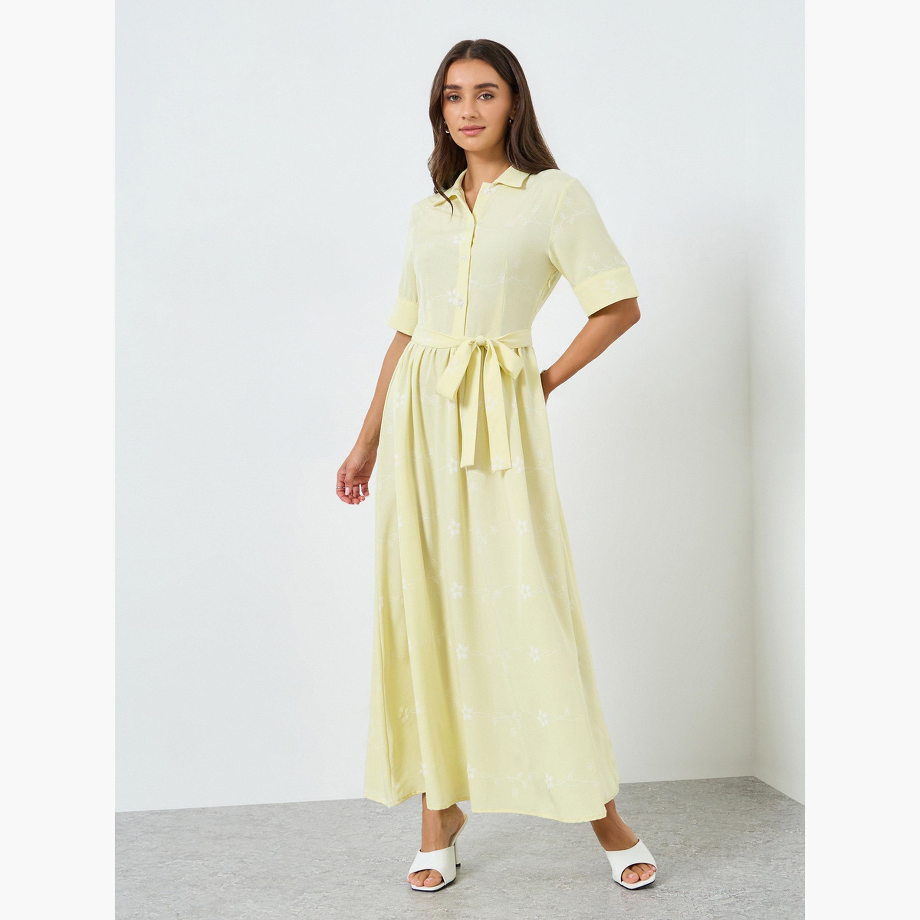 فستان طويل بنمط قميص وطبعة زهور-women-clothing-dresses-image-1