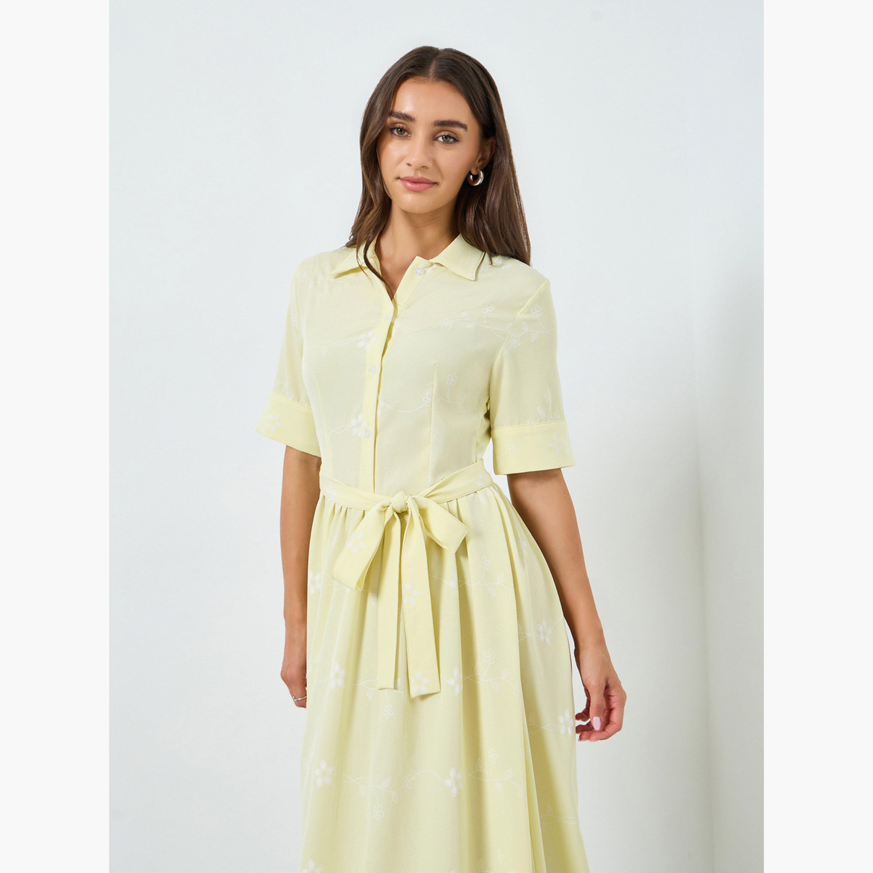 فستان طويل بنمط قميص وطبعة زهور-women-clothing-dresses-image-2