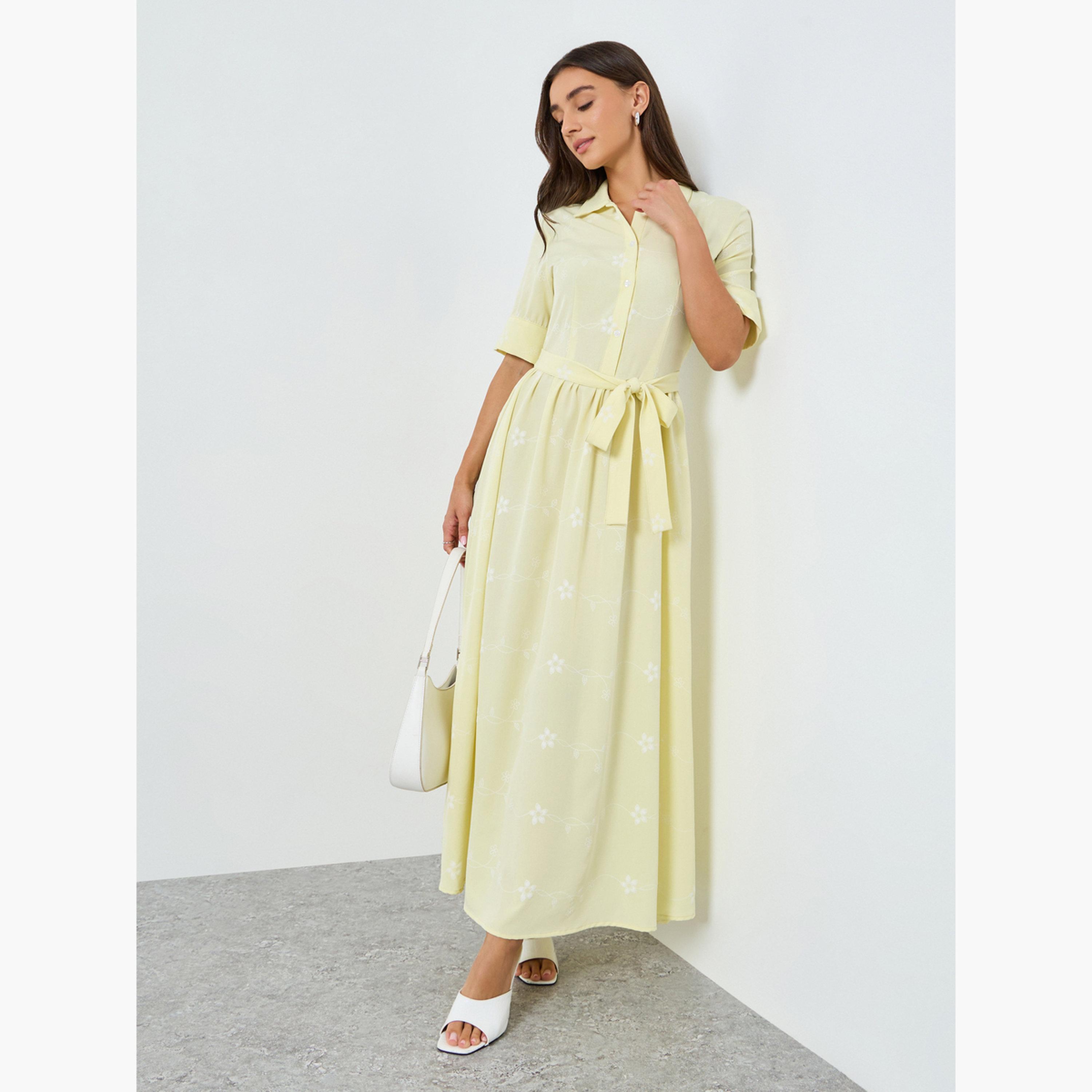 فستان طويل بنمط قميص وطبعة زهور-women-clothing-dresses-image-3