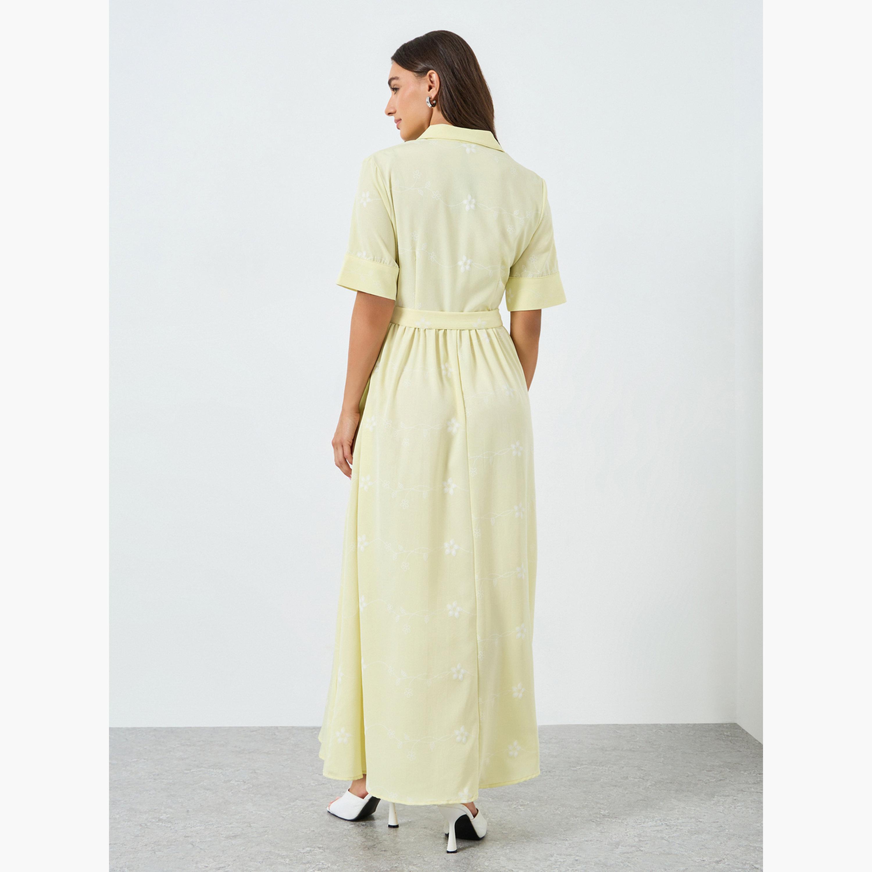 فستان طويل بنمط قميص وطبعة زهور-women-clothing-dresses-image-4