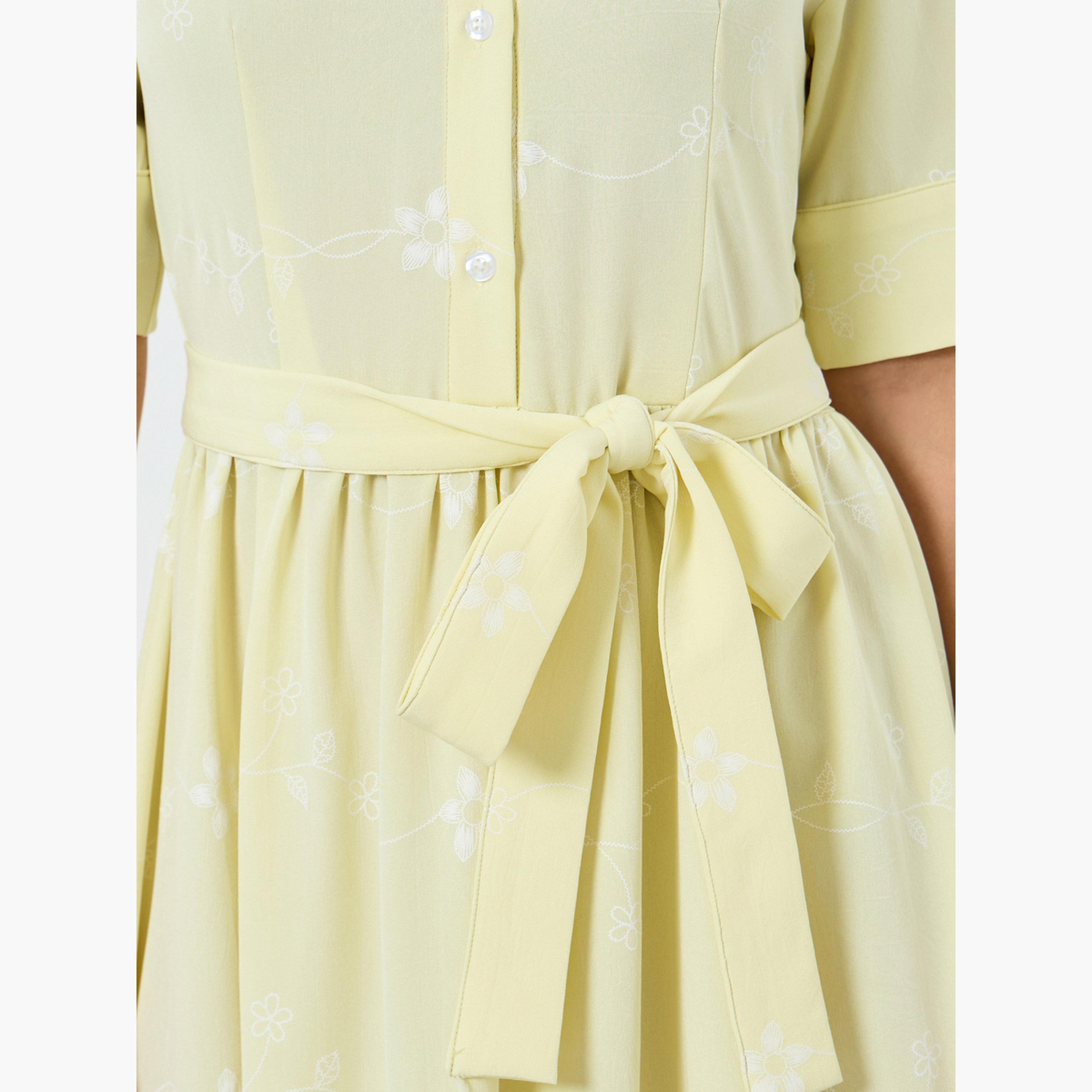 فستان طويل بنمط قميص وطبعة زهور-women-clothing-dresses-image-5