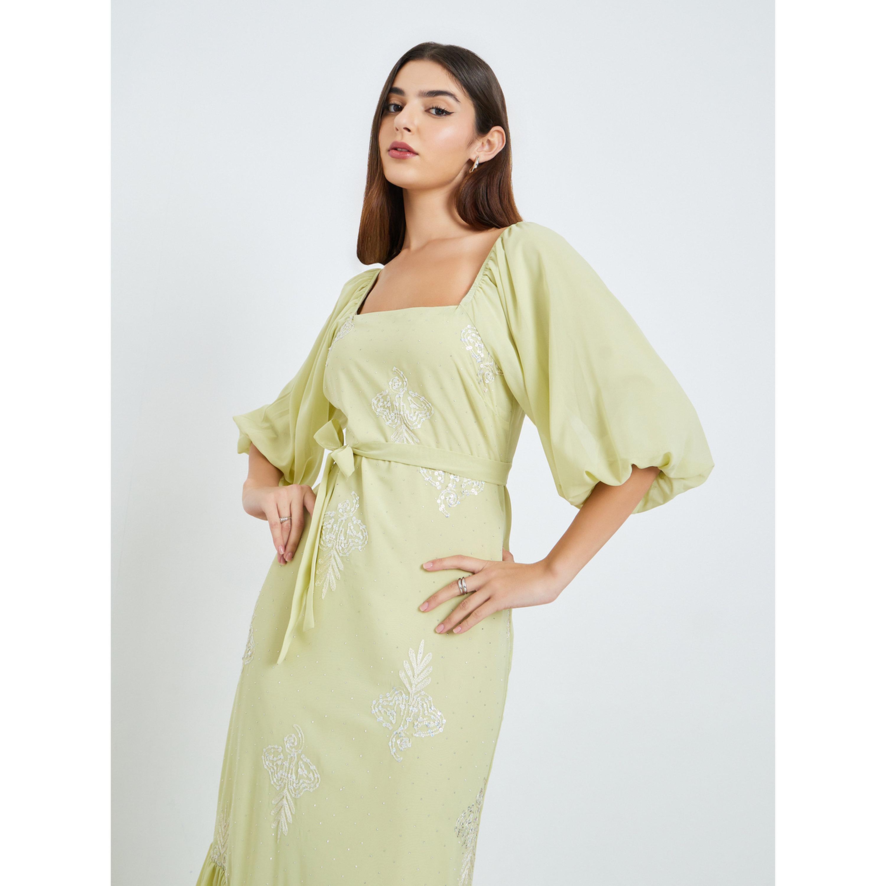 فستان طويل منمق بأكمام منفوخة-women-clothing-dresses-image-2