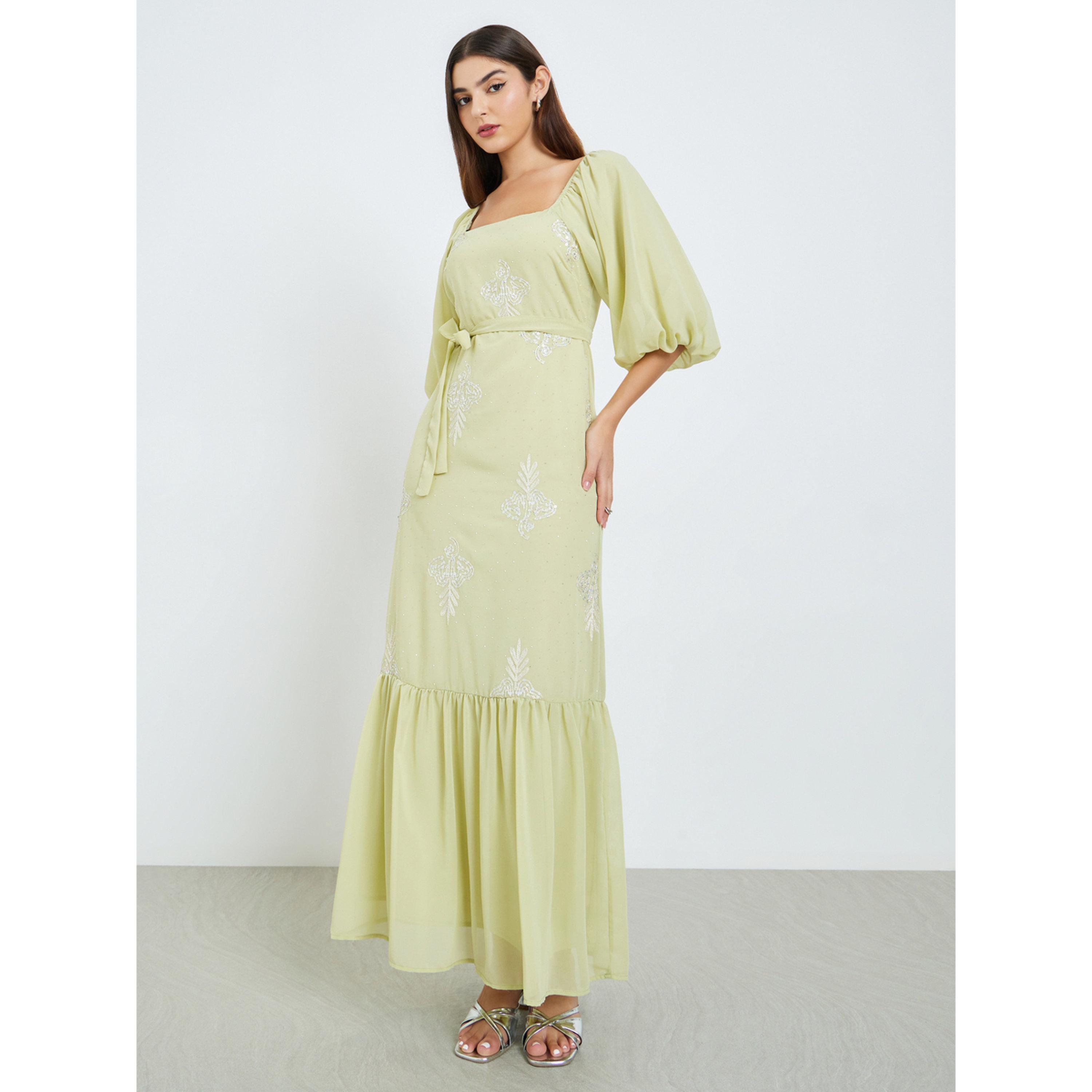 فستان طويل منمق بأكمام منفوخة-women-clothing-dresses-image-3