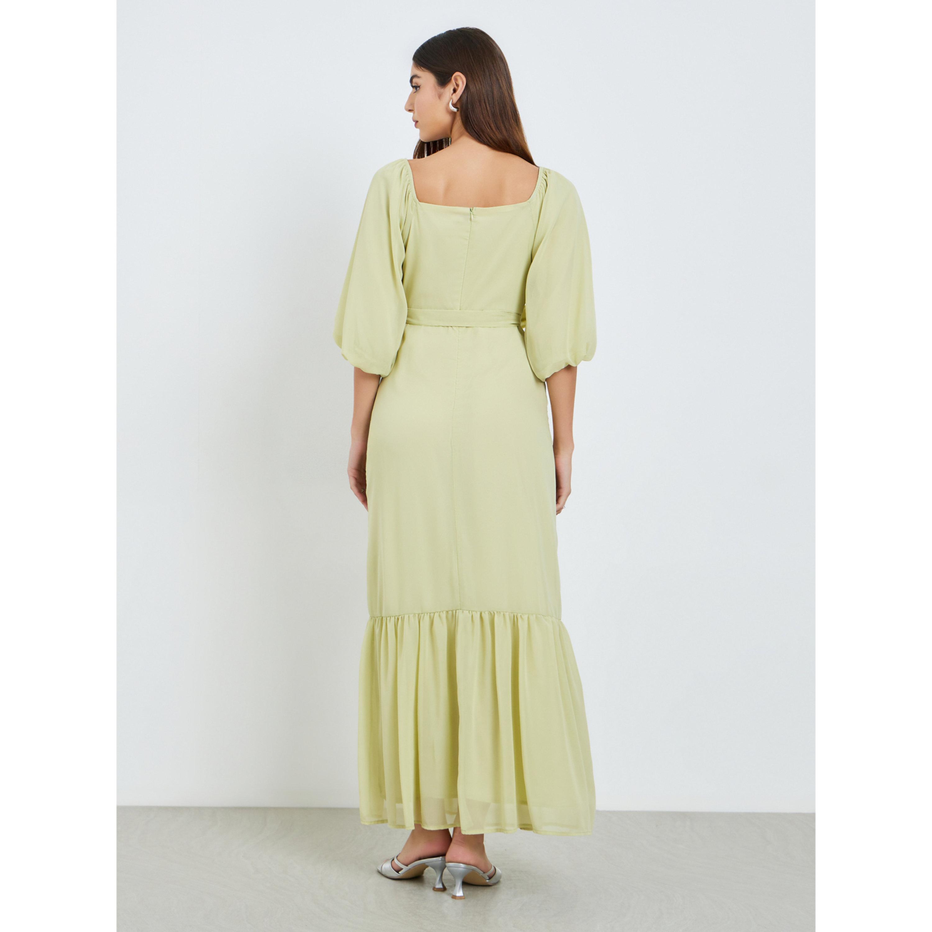 فستان طويل منمق بأكمام منفوخة-women-clothing-dresses-image-4