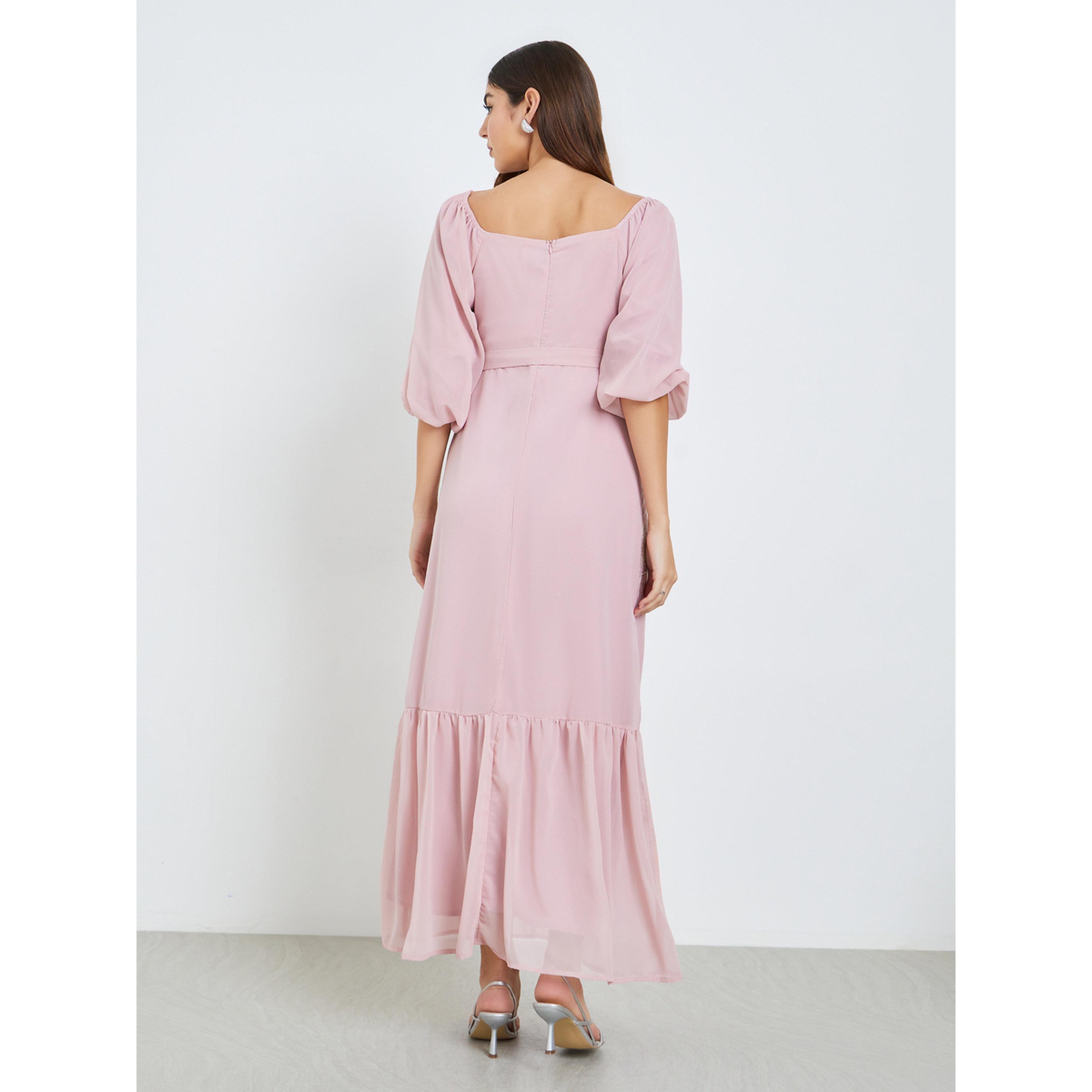 فستان طويل منمق بأكمام منفوخة-women-clothing-dresses-image-4