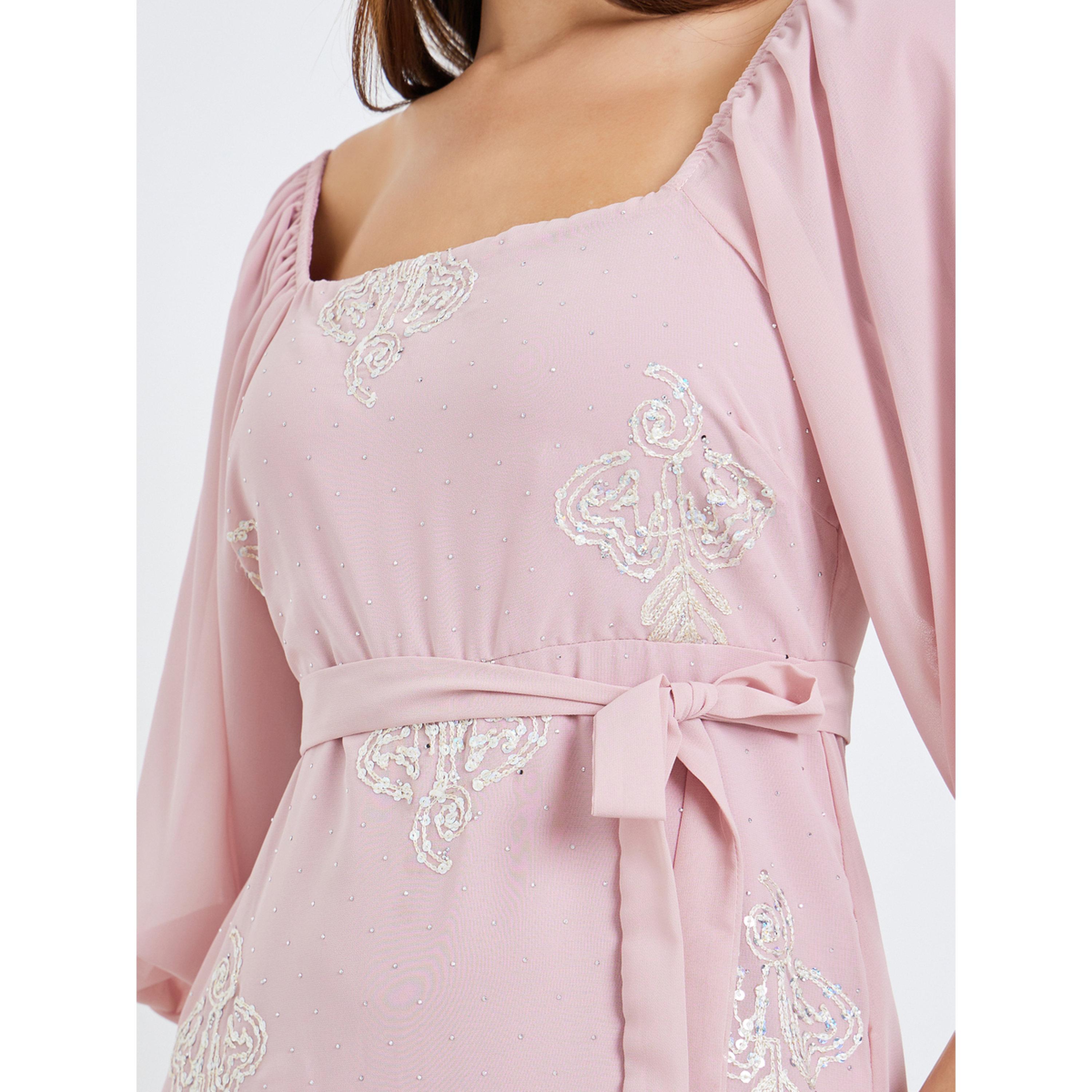 فستان طويل منمق بأكمام منفوخة-women-clothing-dresses-image-5