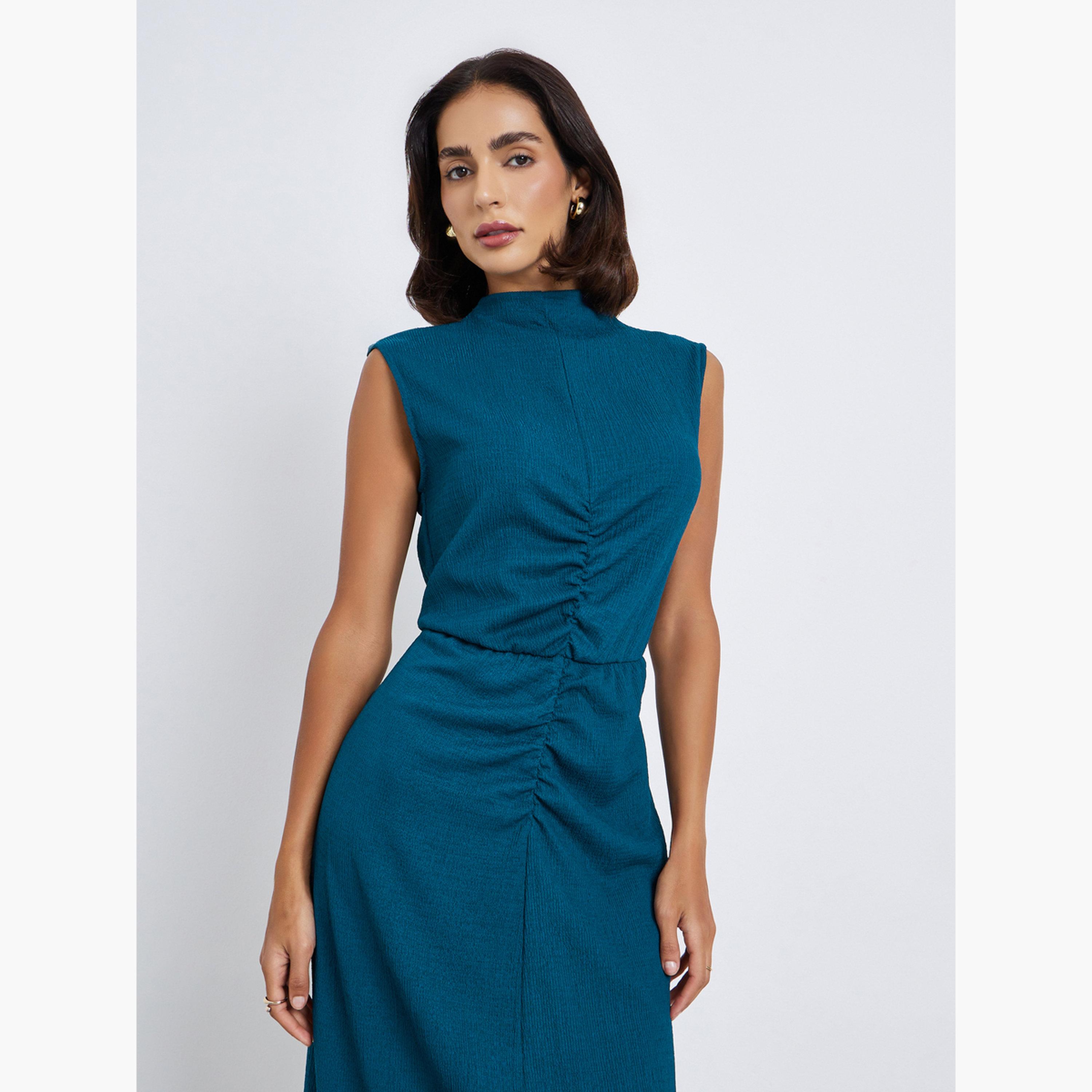 Styli Women Teal Sleeveless A-Line Maxi Dress-women-clothing-dresses-image-2