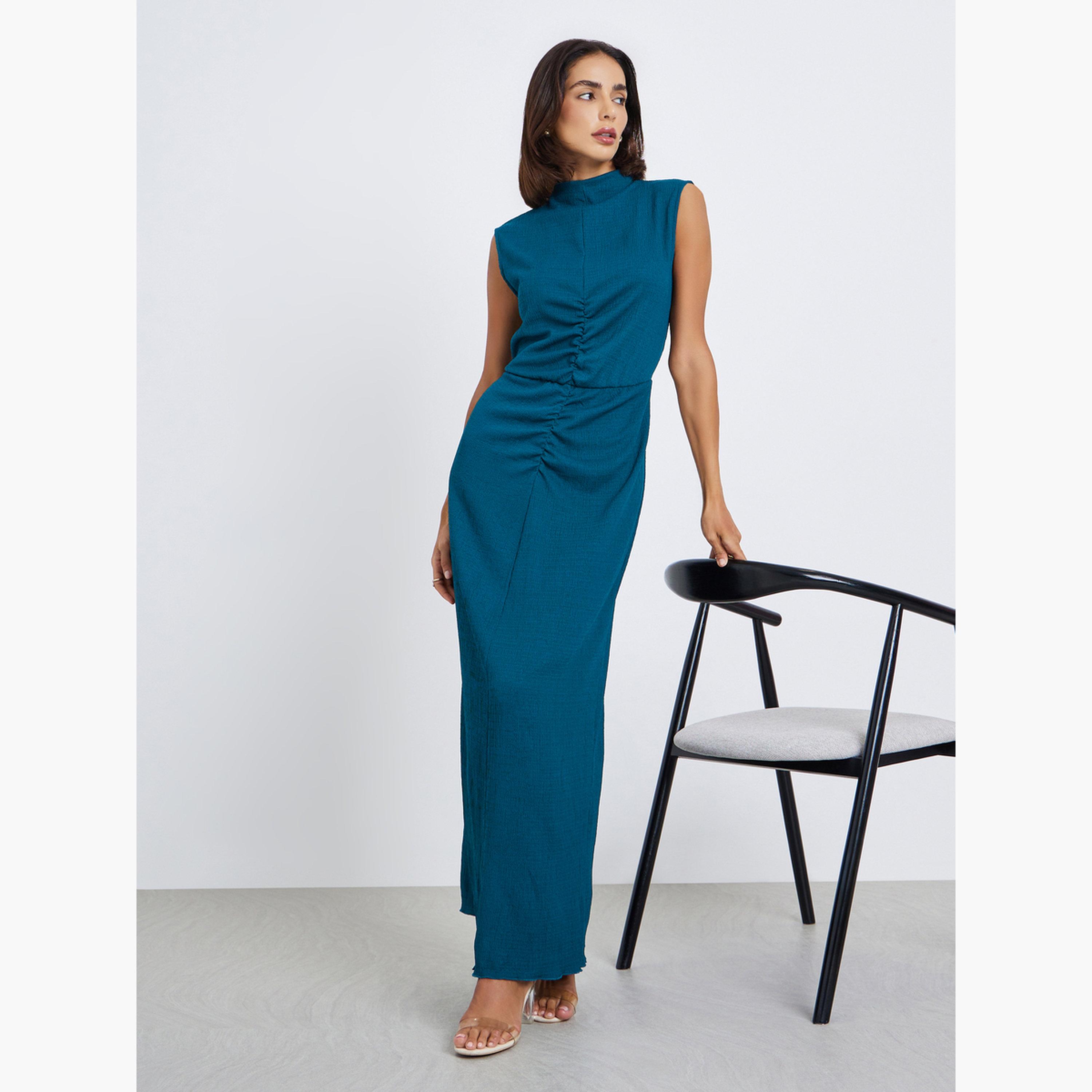 Styli Women Teal Sleeveless A-Line Maxi Dress-women-clothing-dresses-image-3