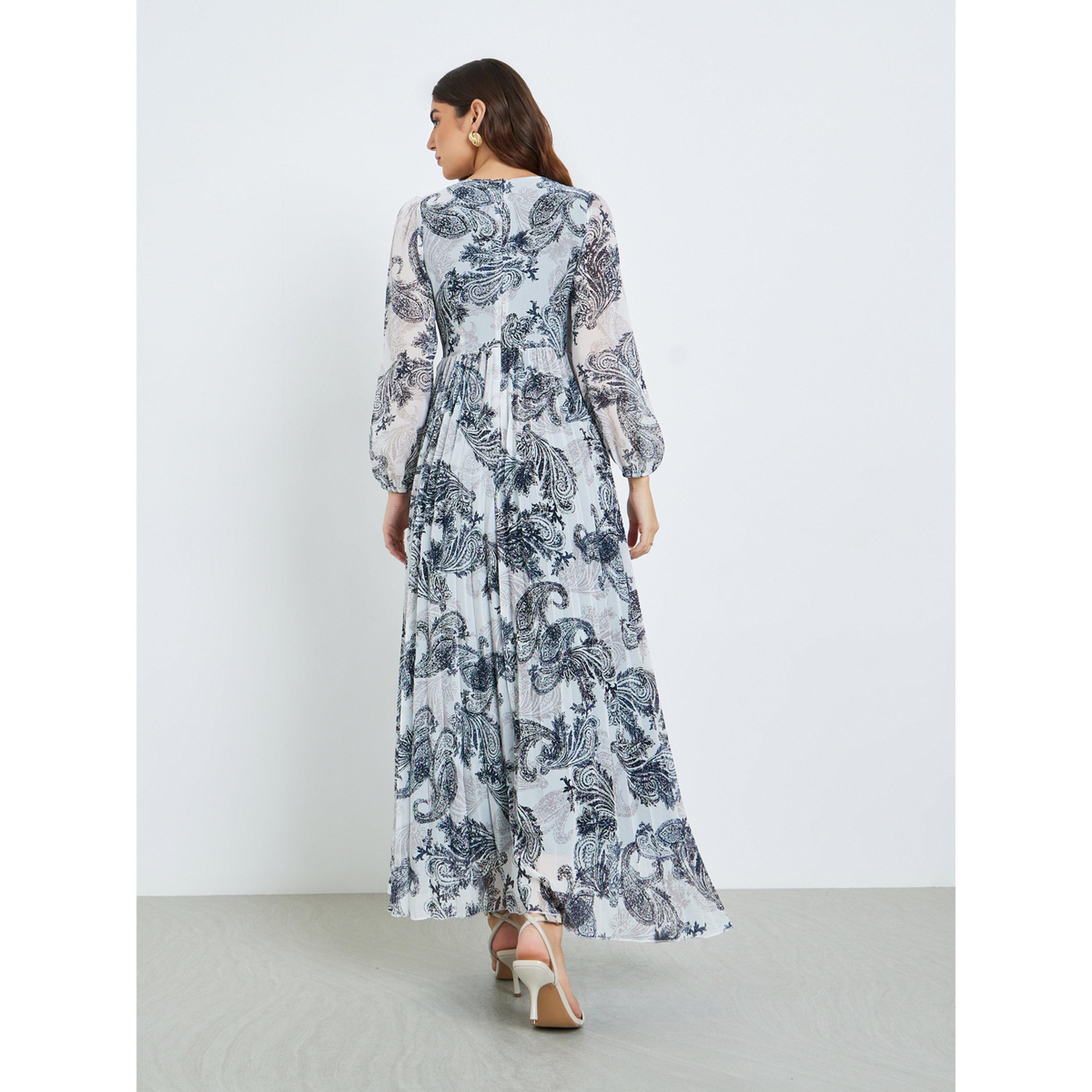 فستان طويل نسائي بنقشة زهور وحافة واسعة-women-clothing-dresses-image-4